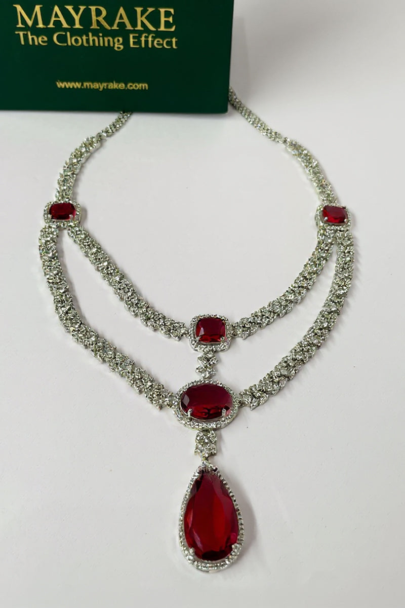 Ruby Oval-Cut Necklace Set with American Diamond Detailing