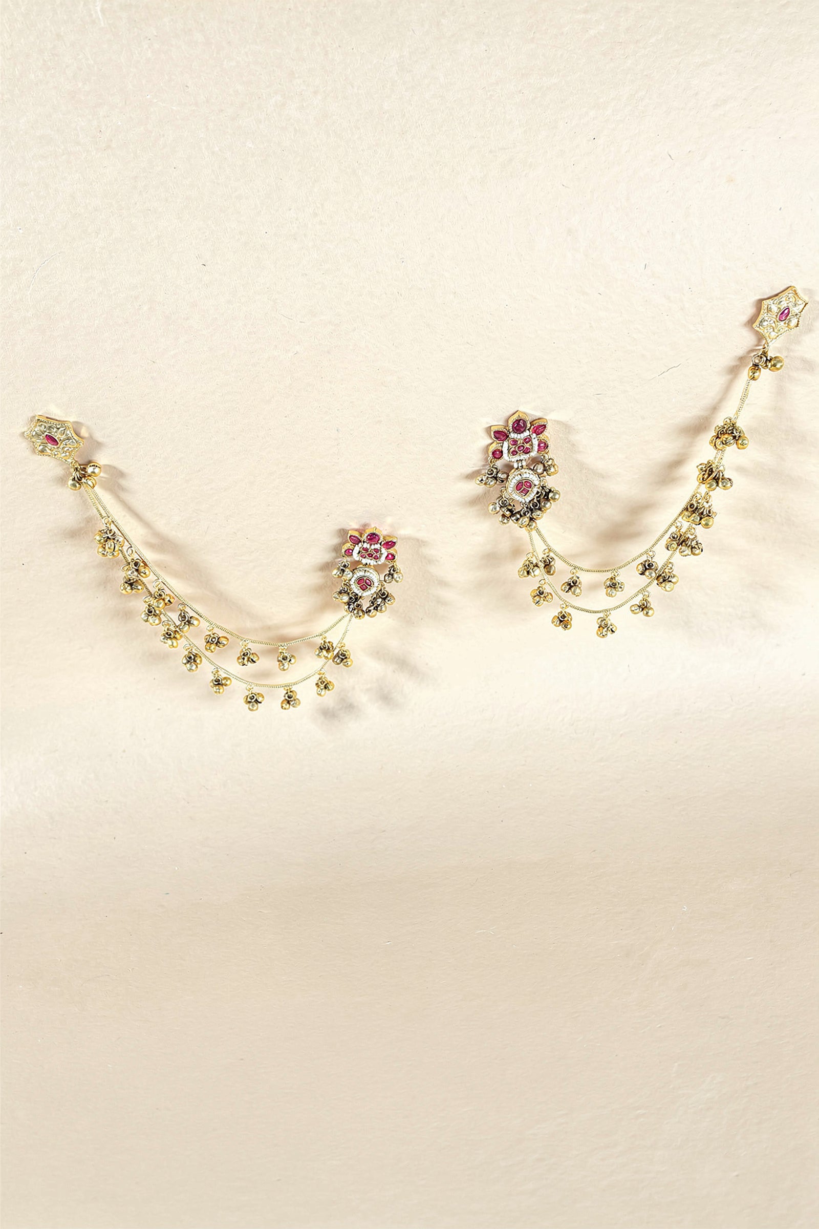 Red Teardrop Stone Earrings with Kanoti Chain