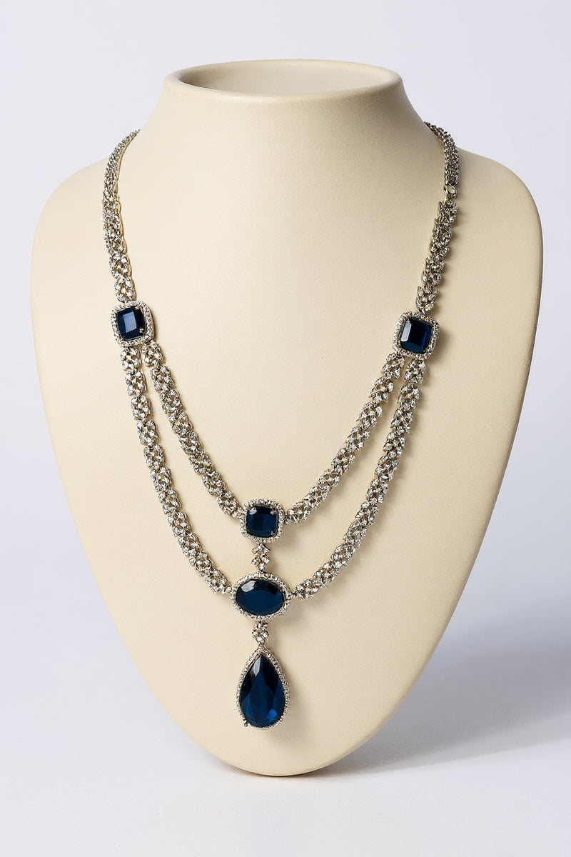 Sapphire Oval-Cut Necklace Set with American Diamond Detailing