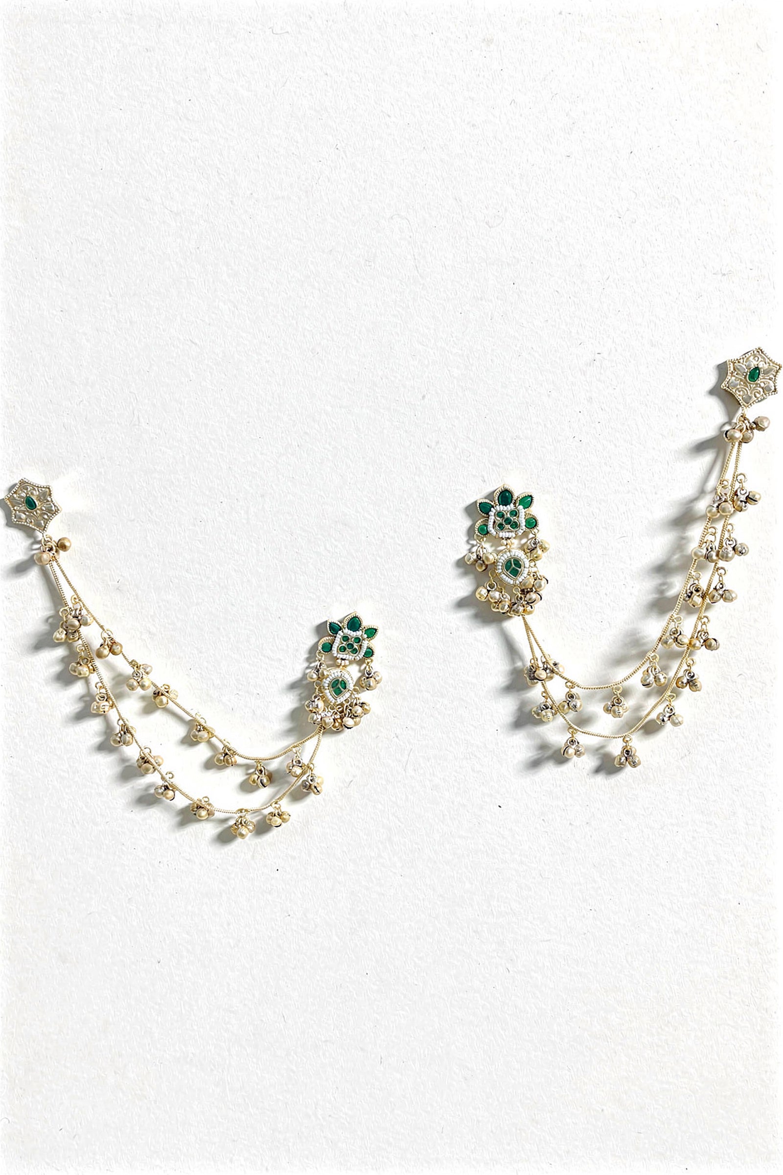 Emerald Green Teardrop Stone Earrings with Kanoti Chain