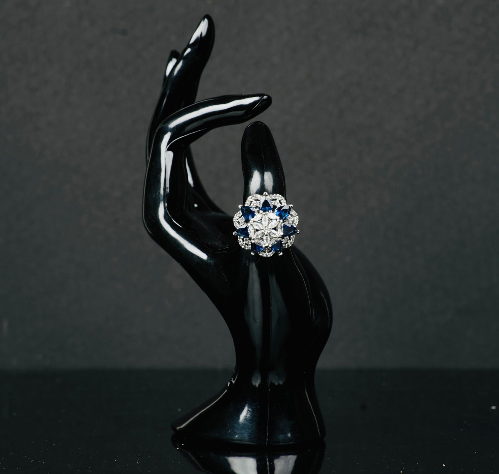 American Diamond Round Shaped Blue-Colored Multiple Stone Ring - Mayrake.in