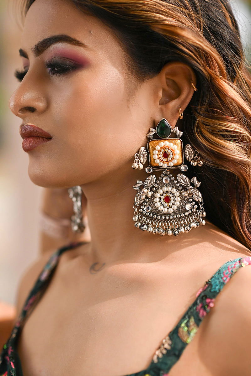 Antique Gold Finish Drop Pearl Ghungroo Earrings - Mayrake.in