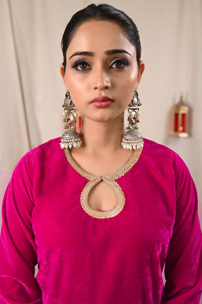 Antique Long Jhumkas with Mixed Metals and Teardrop Pearls - Mayrake -