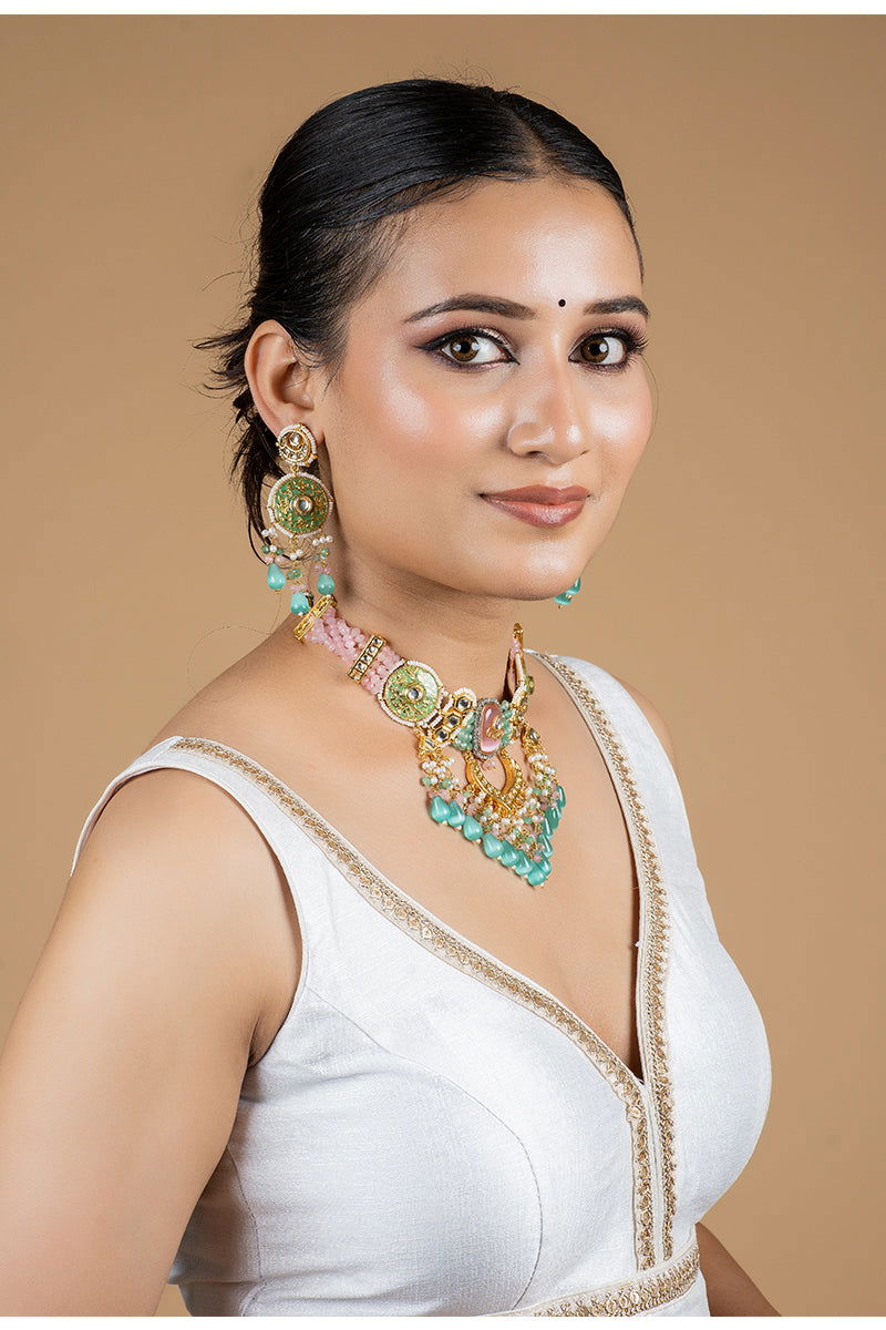 Choker Set With Multicolor Stone In Mix Metal - Mayrake