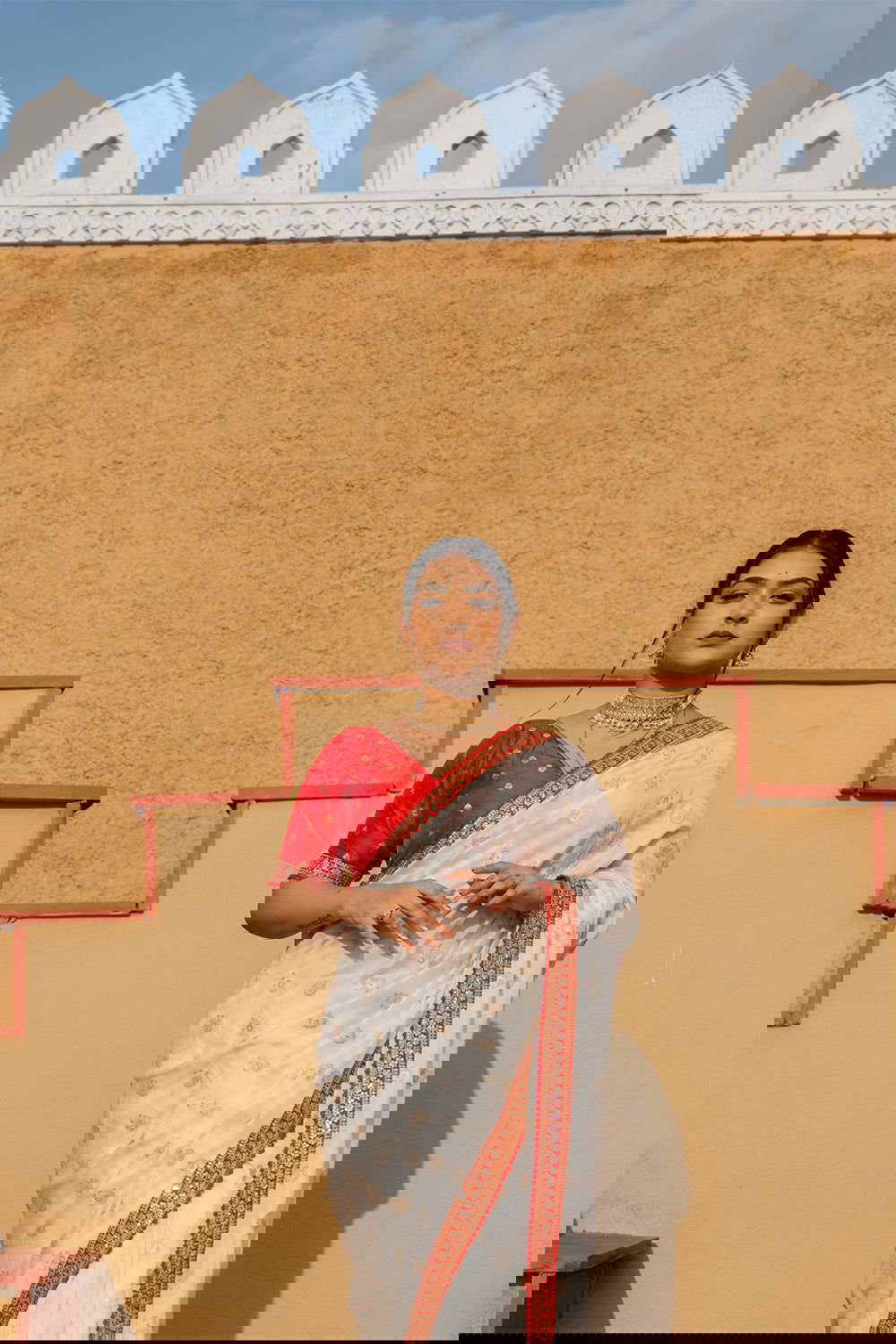 Cream Silk Saree with Golden Buti Work and Rich Red Zari Border - Mayrake.in