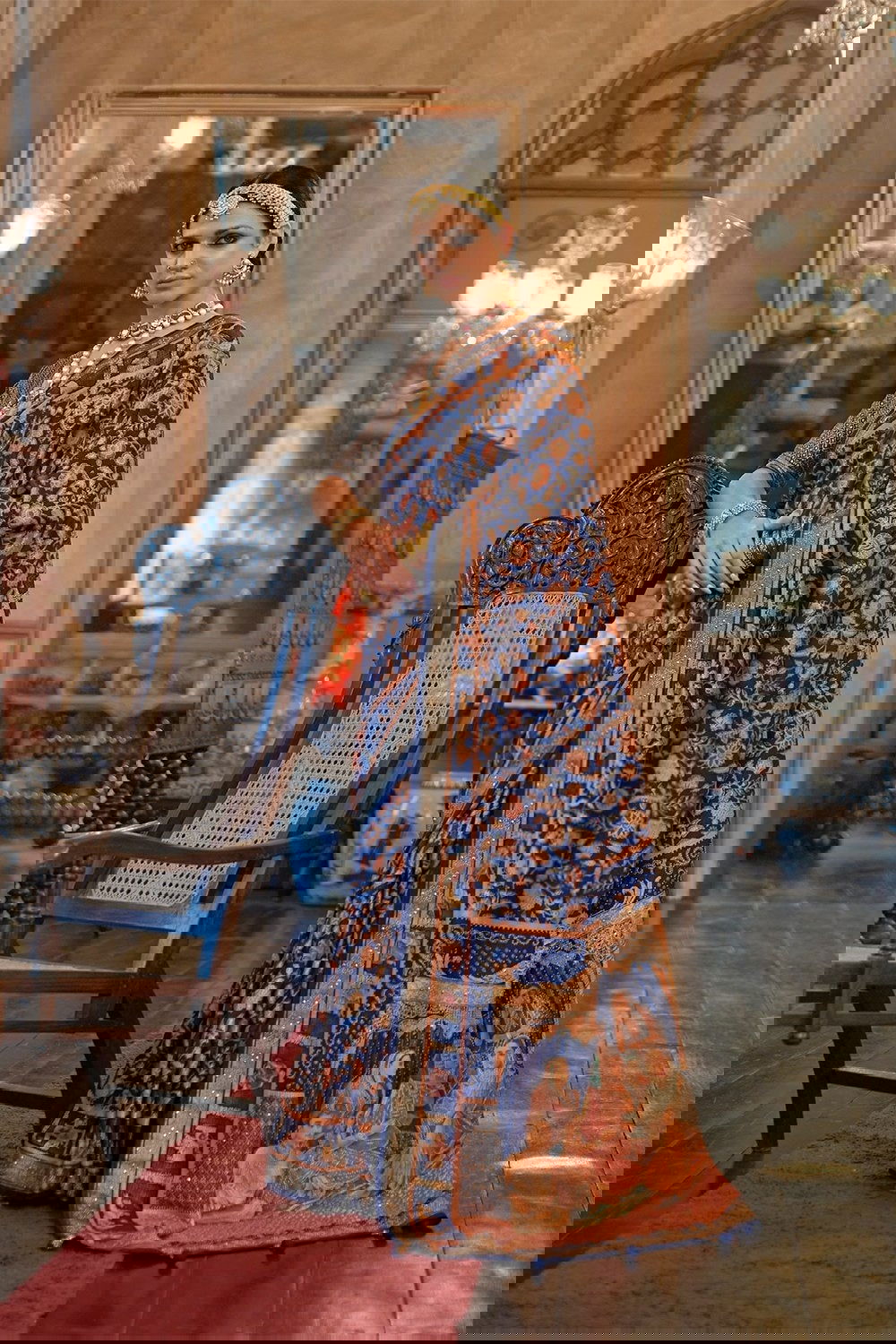 Dark Blue Raw Silk Saree with Ethnic Heritage Prints - Mayrake.in