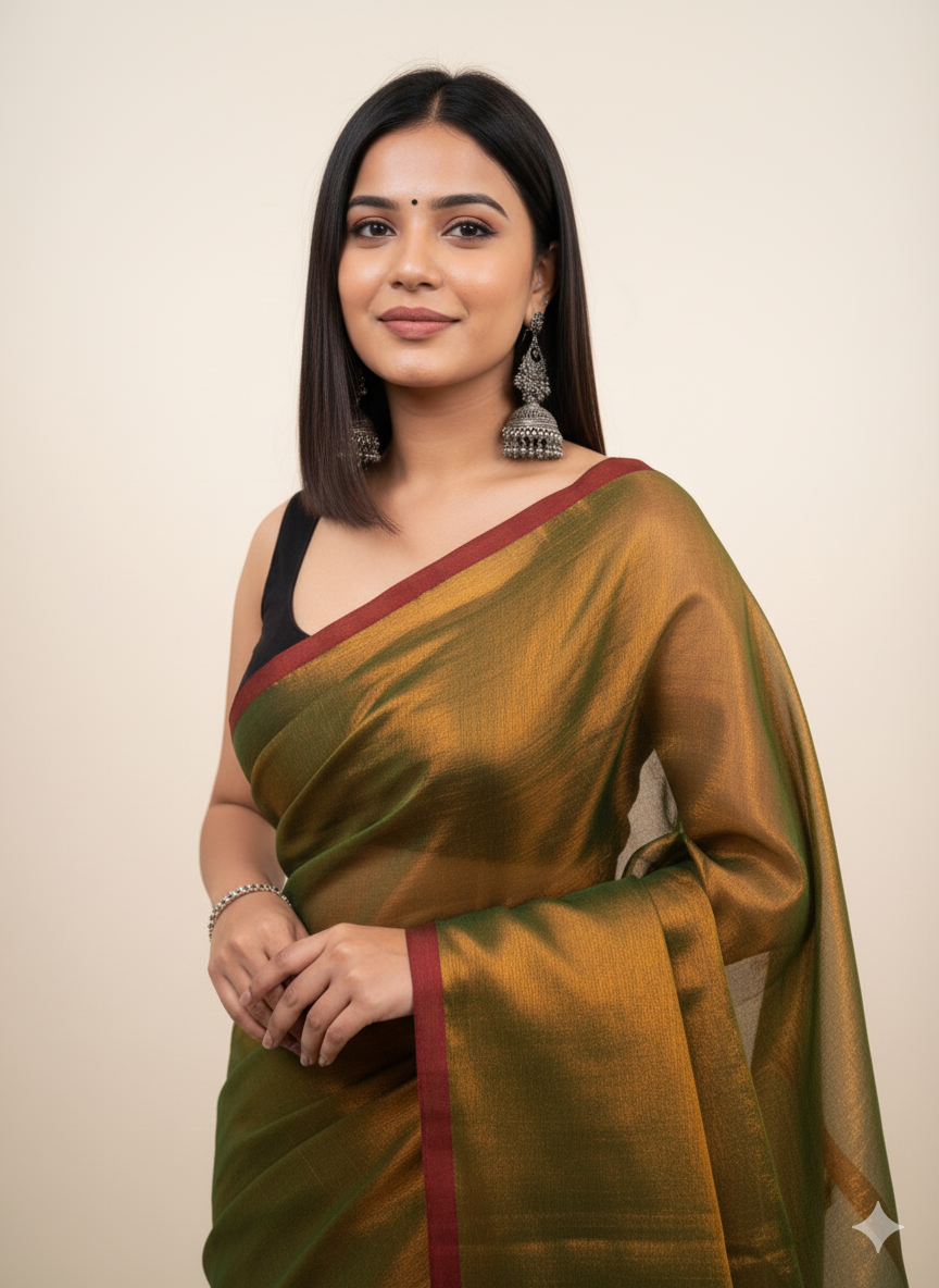 Elegant Shimmer Mustard Gold Khadi Cotton Tissue Handloom Saree - Mayrake.in