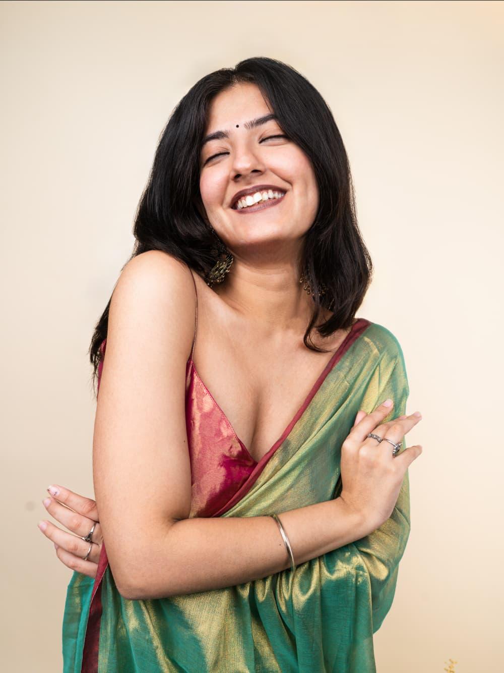 Elegant Shimmer Parrot Green Khadi Cotton Tissue Handloom Saree - Mayrake.in
