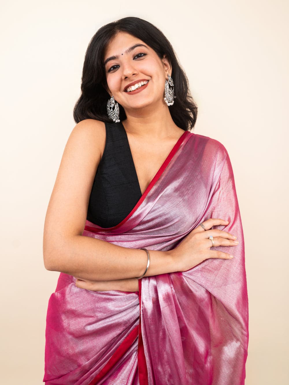 Elegant Shimmer Rose Pink Pink Khadi Cotton Tissue Handloom Saree - Mayrake.in