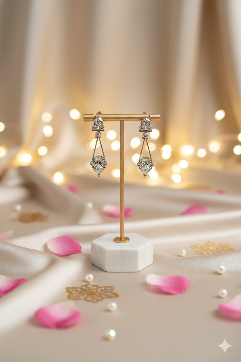 Long Earrings Jewellery Embellished with American Diamond Drop Stones