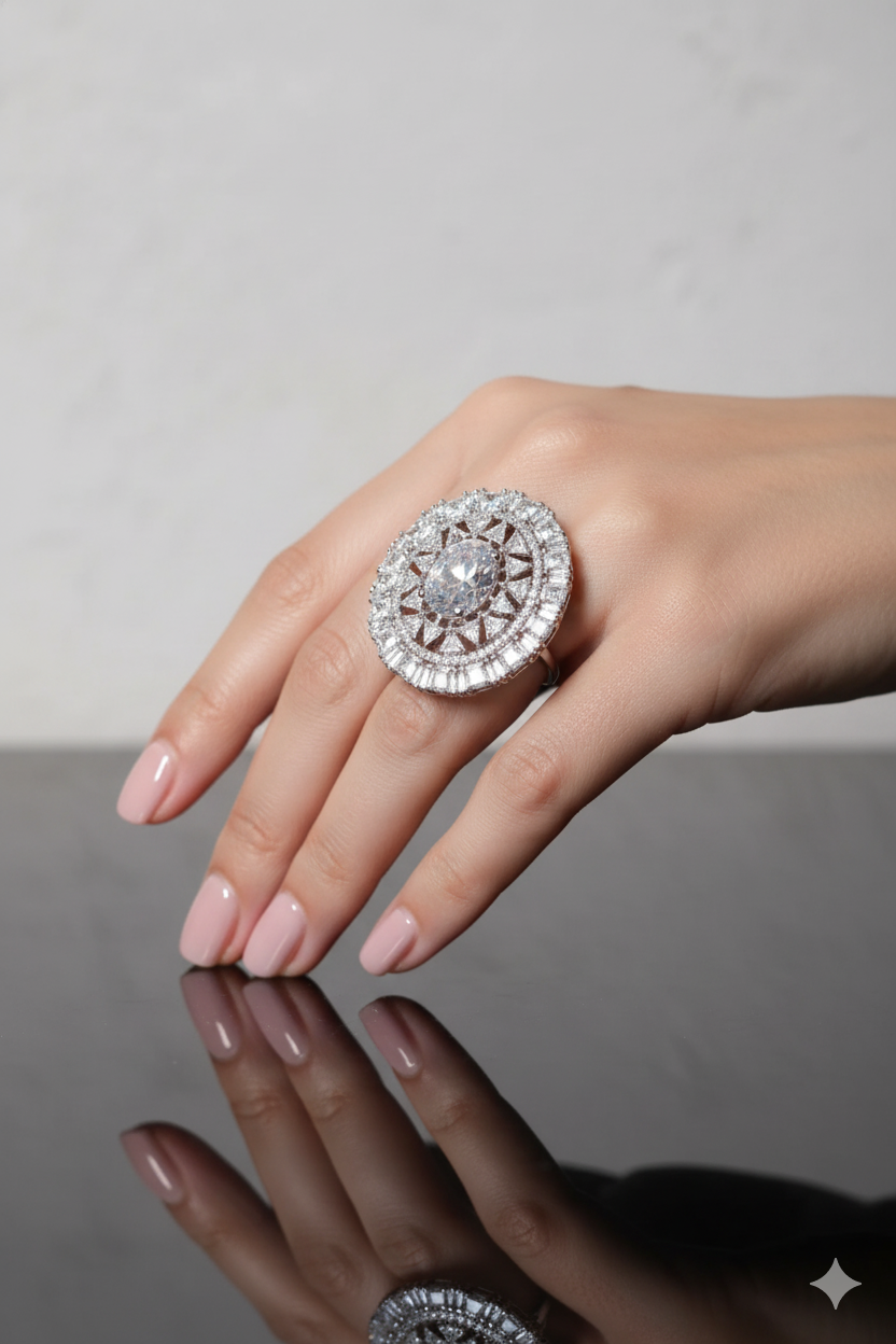 Sparkling American Diamond Ring Jewellery with Oval Swarovski Stone