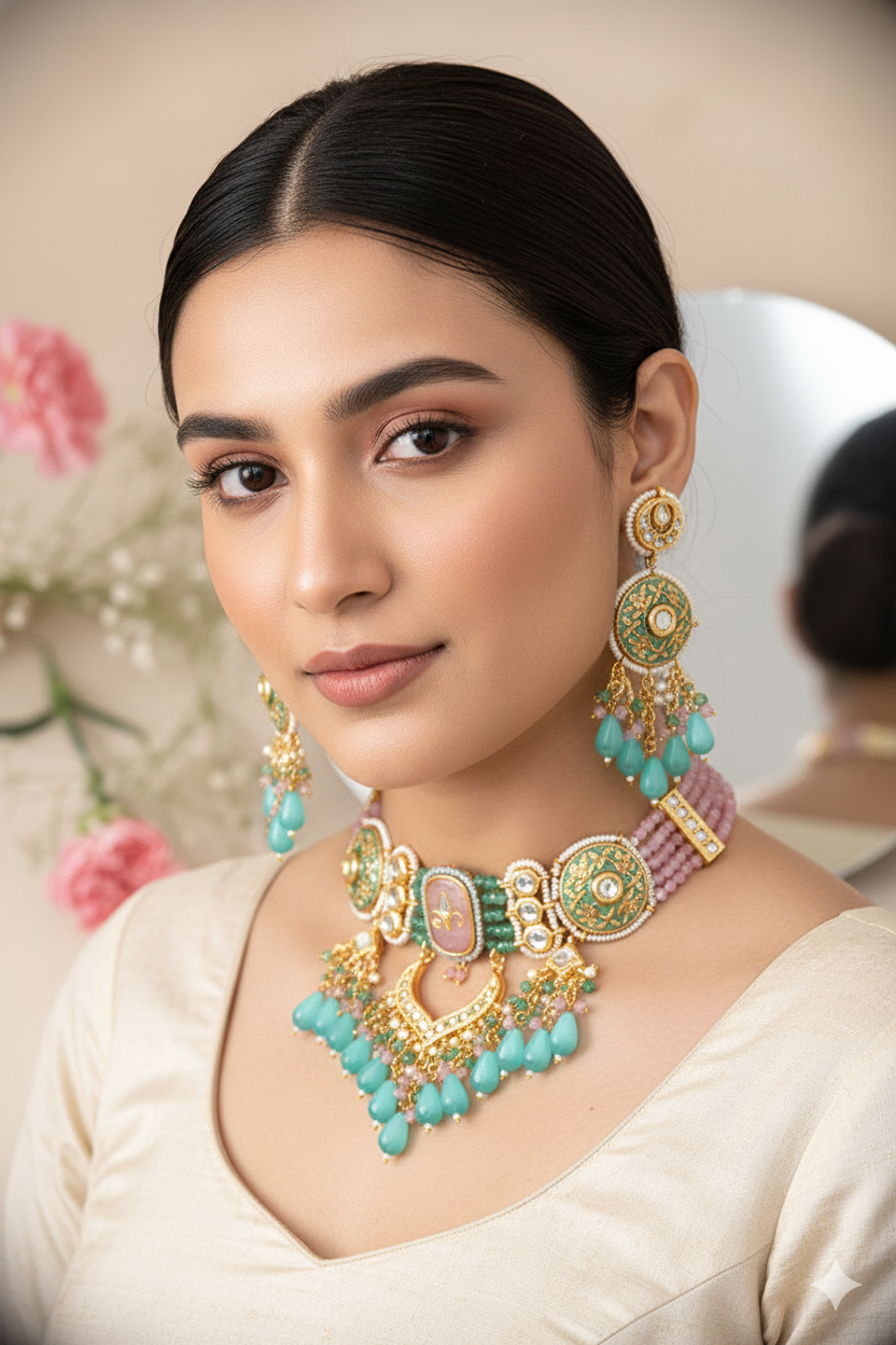 Multicolor Stone Mixed Metal Choker Jewellery Set