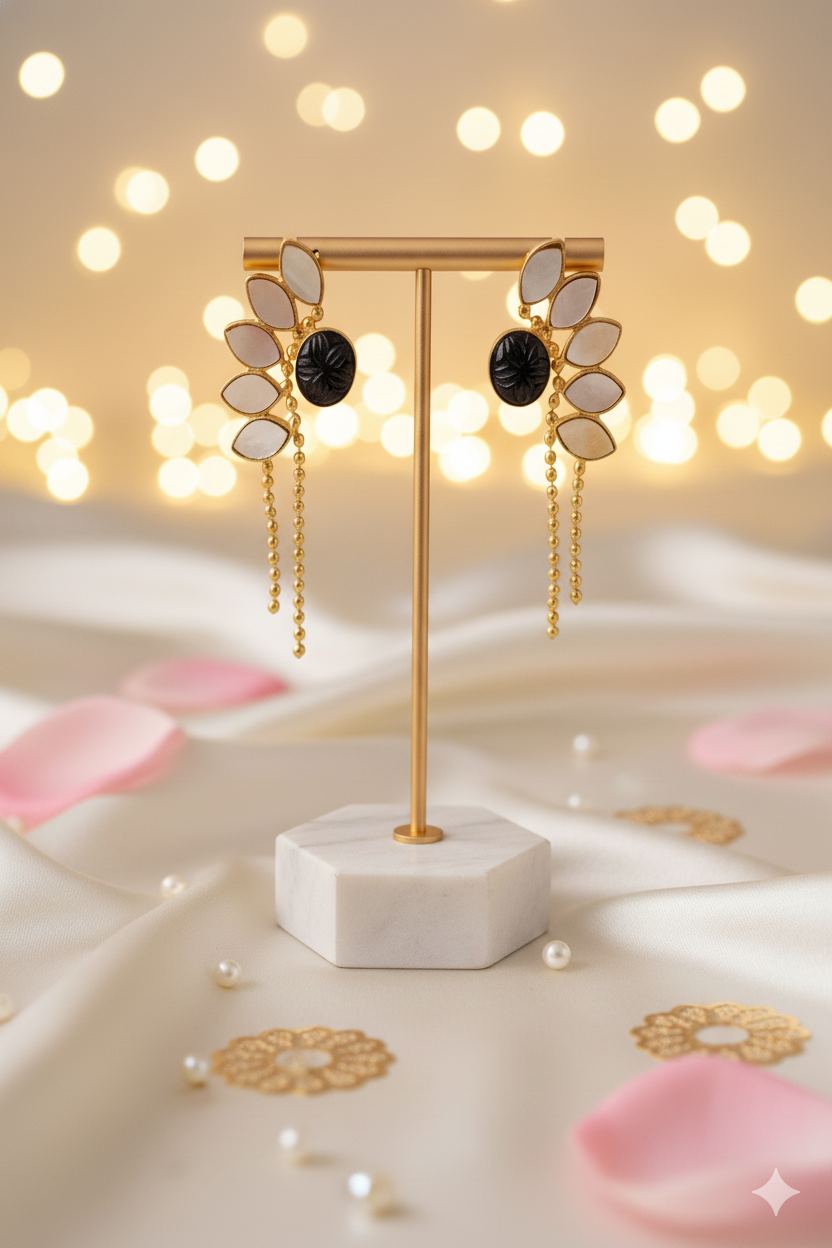 Modern Matte Finish Earrings Jewellery with Green Kundan Work