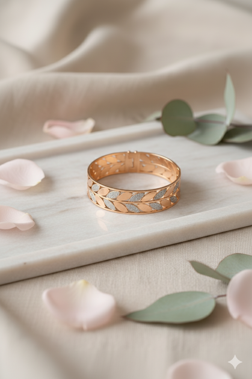 Mayrake Rose Gold Bracelet with Casting Leaves Design