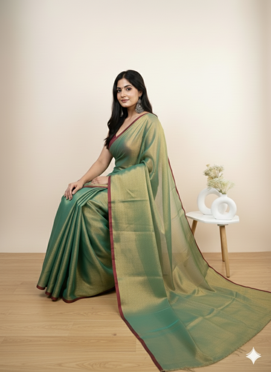 Parrot Green Khadi Cotton Tissue Saree