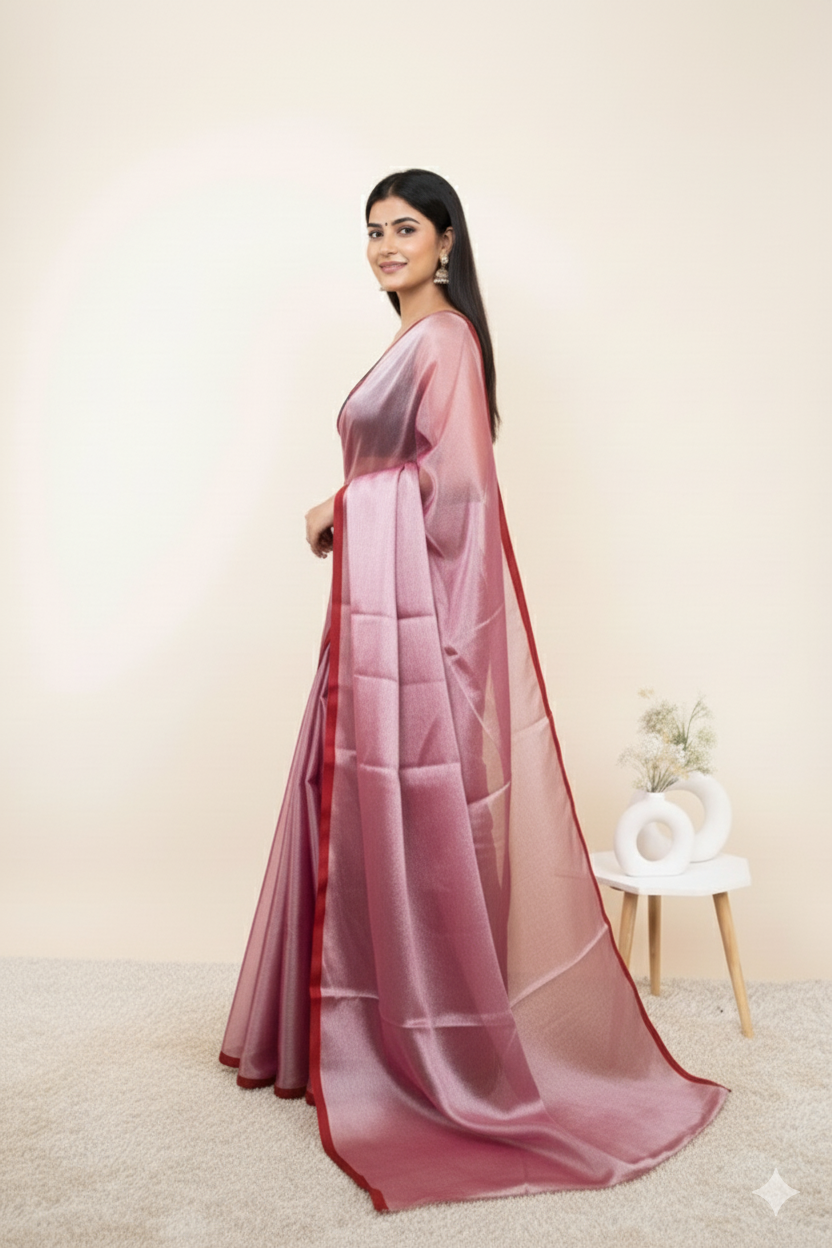 Rose Pink Khadi Cotton Tissue Saree