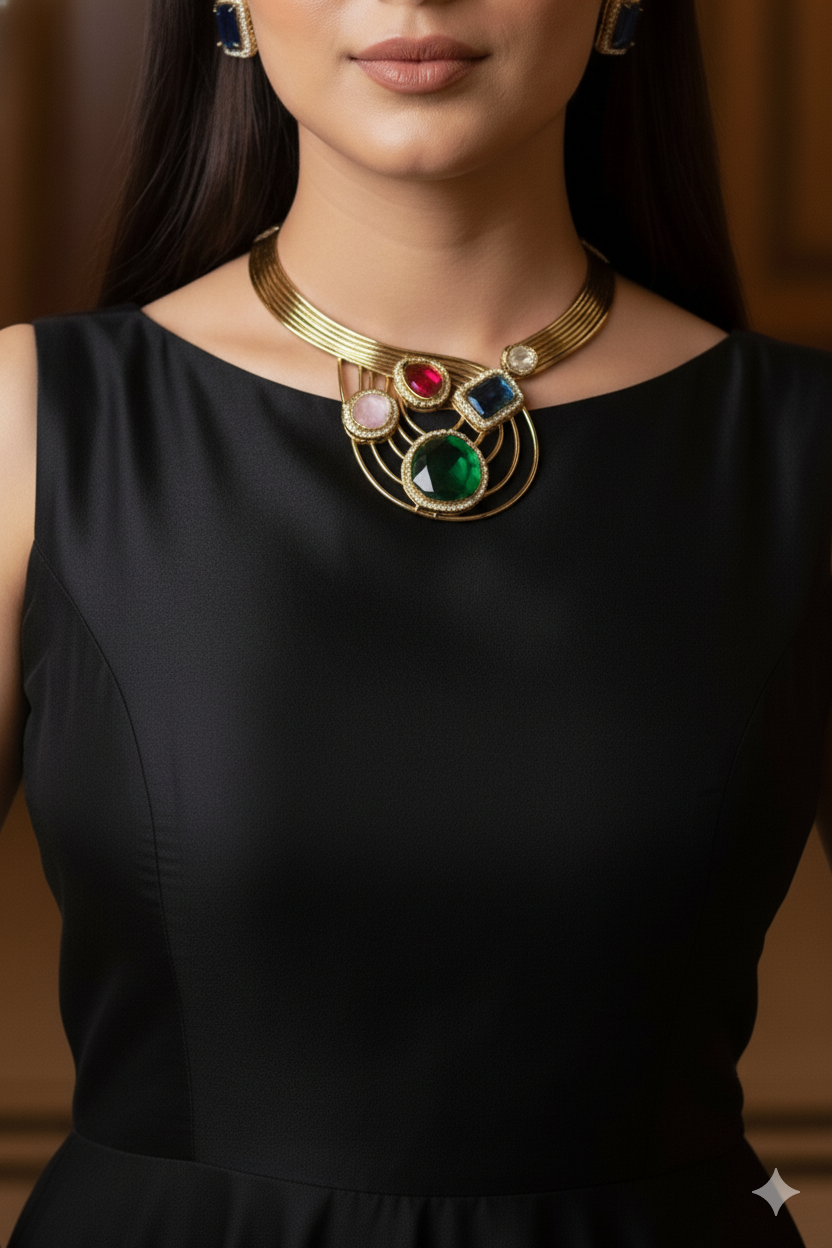 Multi-Stone Hasli Style Blue Stone Earrings Necklace Jewellery