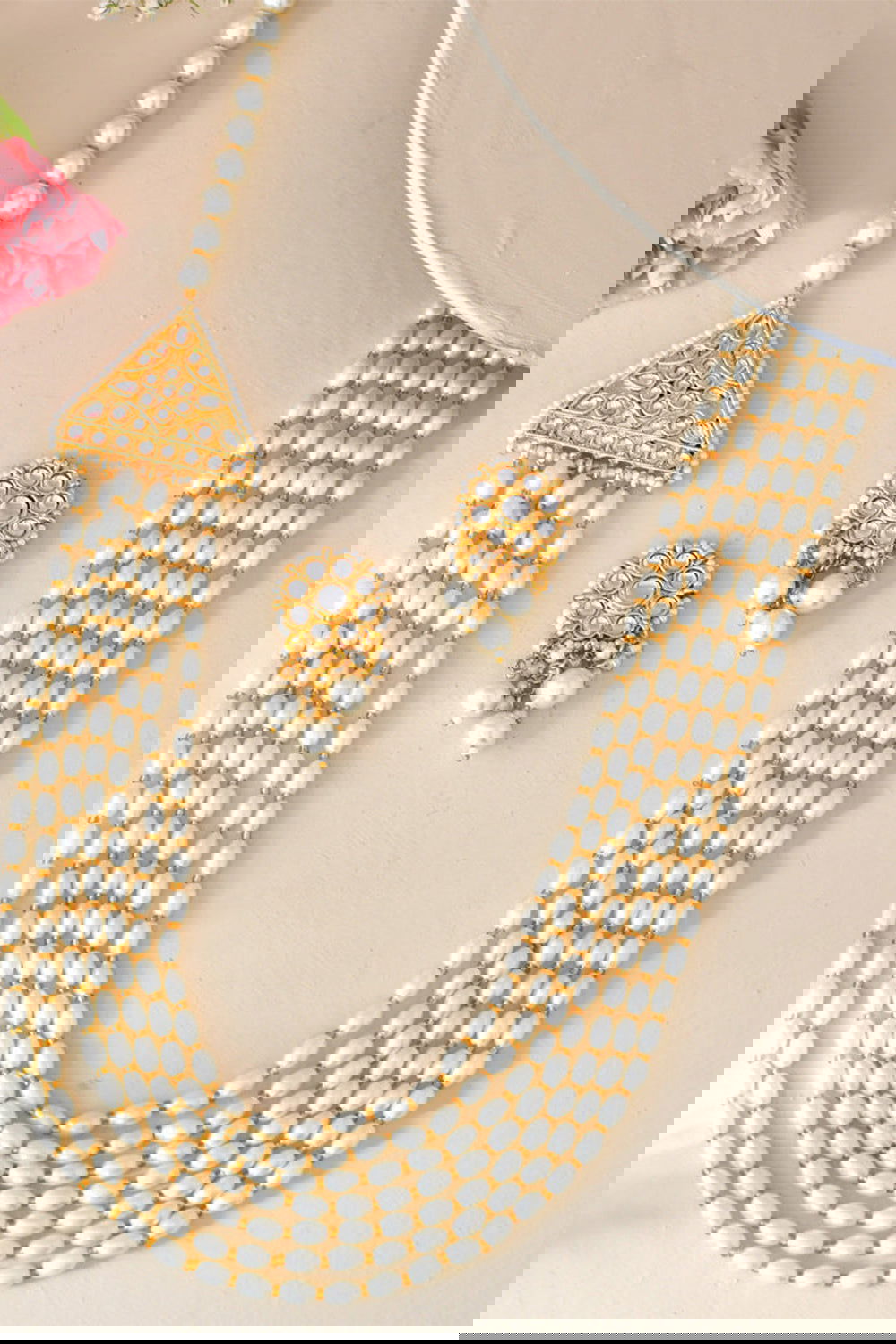 Gold Finish Pearl Long Side Locket Haar Jewellery - Mayrake.in