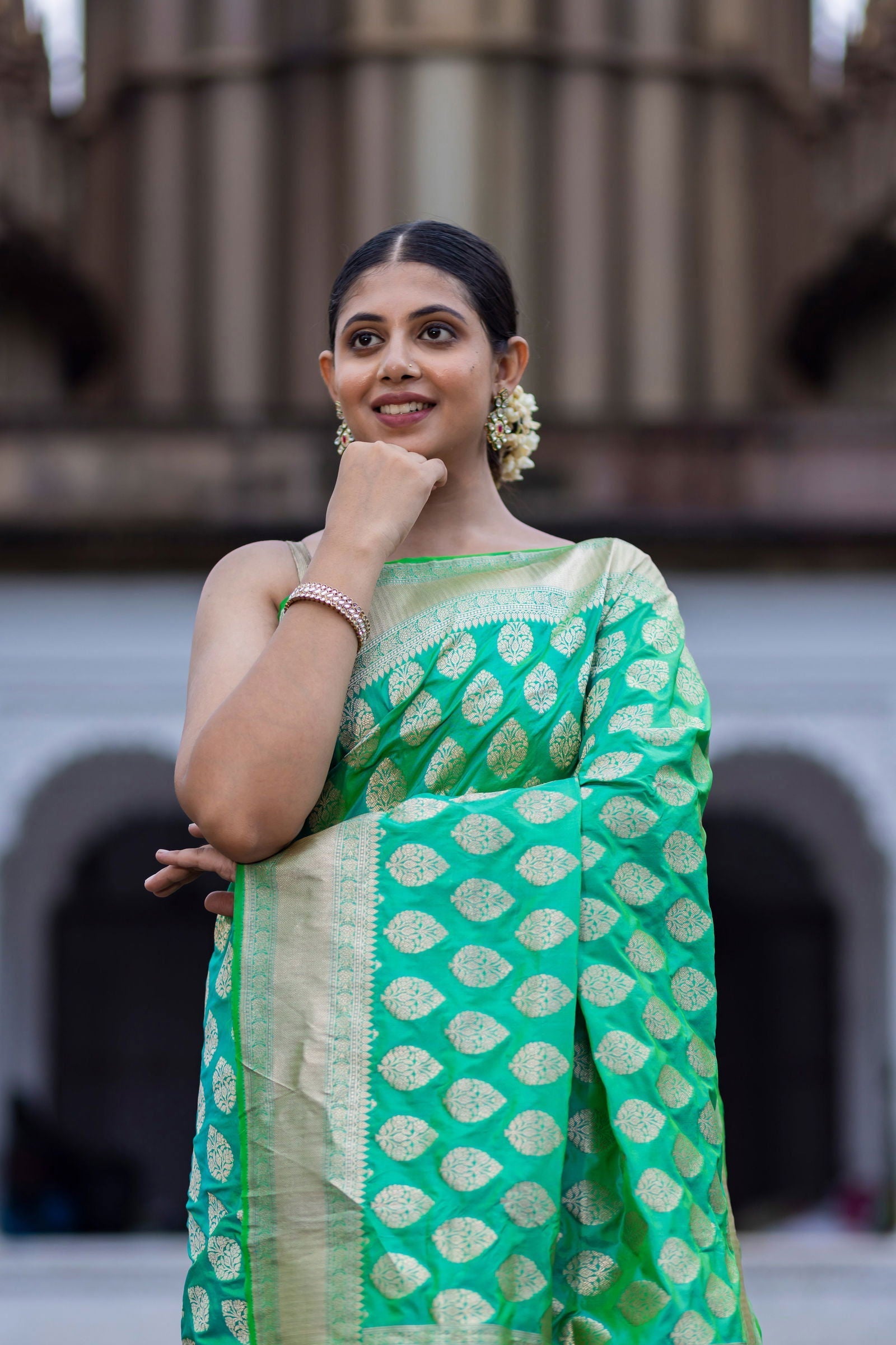 Handloom Green Pure Katan Silk Banarasi Saree - Mayrake.in