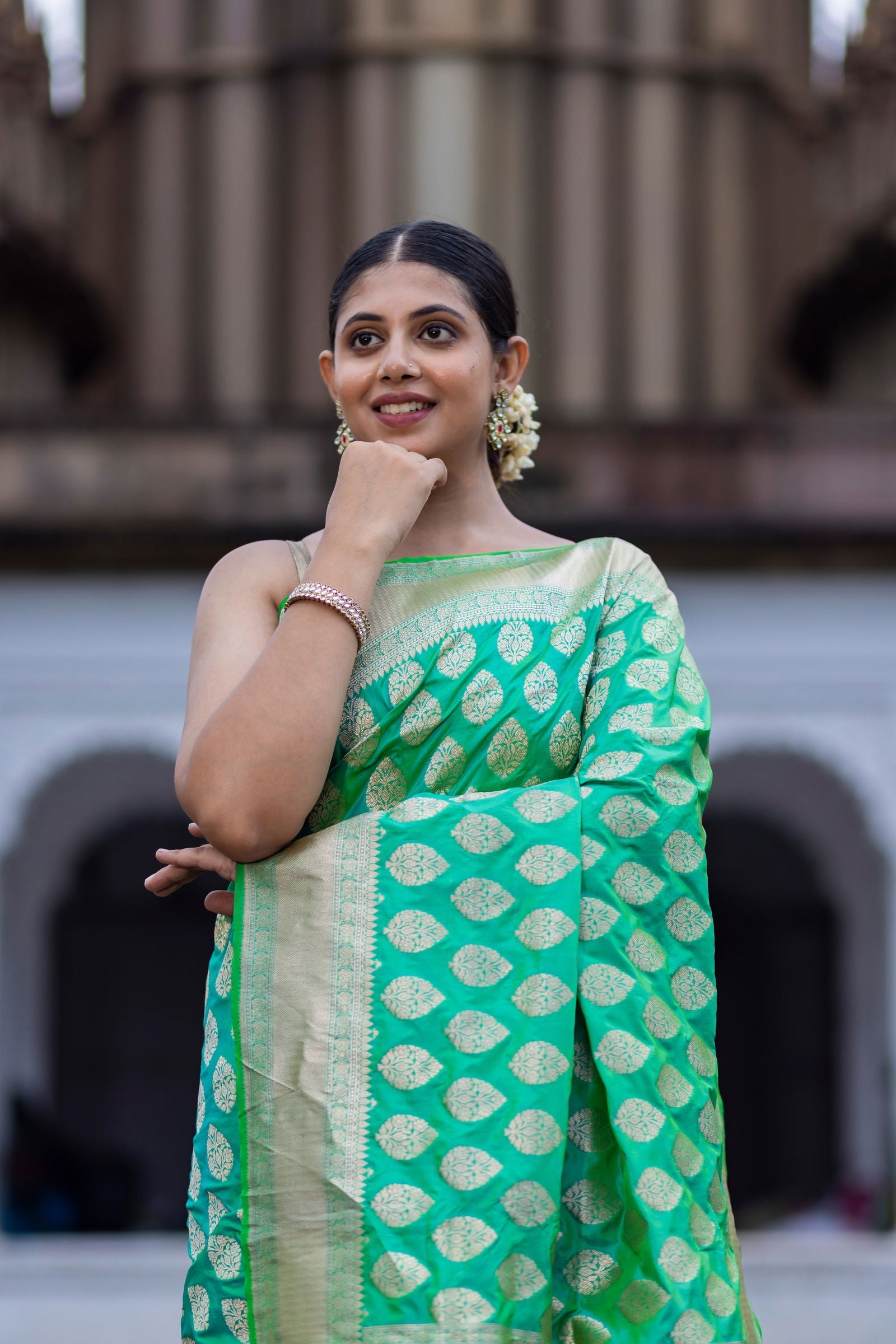Handloom Green Pure Katan Silk Banarsi Saree - Mayrake