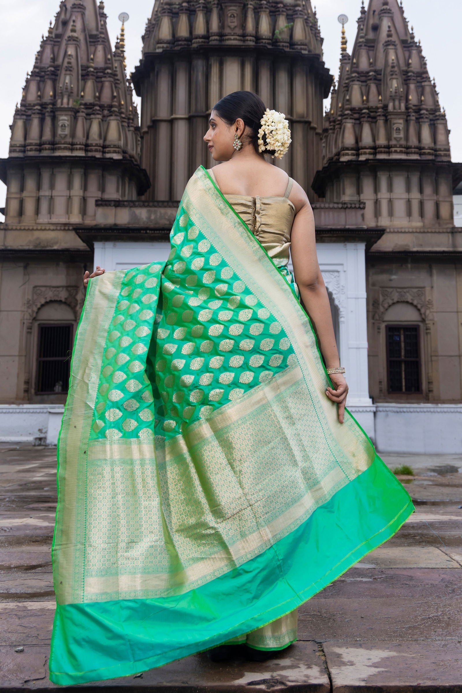 Handloom Green Pure Katan Silk Banarsi Saree - Mayrake