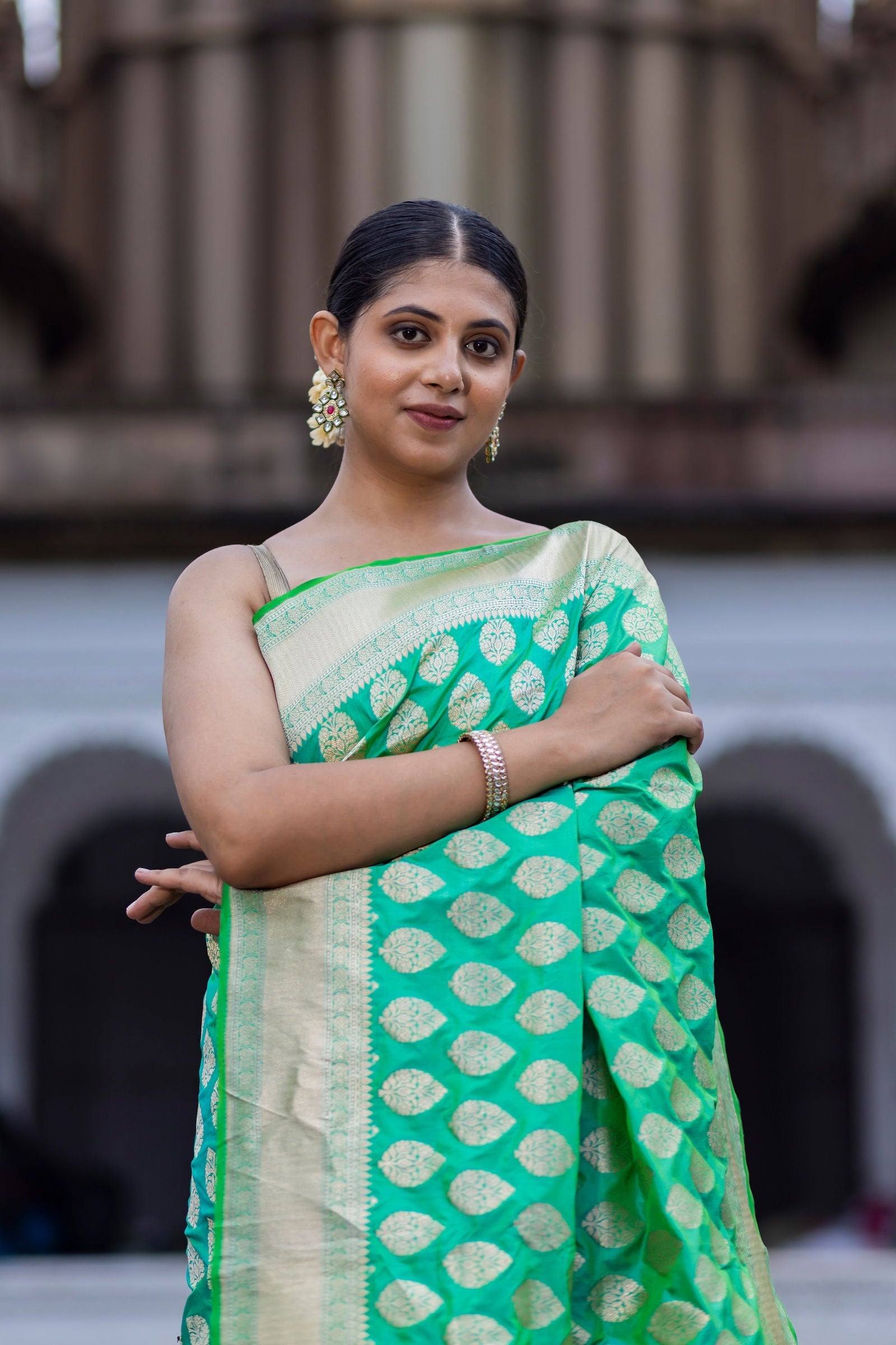 Handloom Green Pure Katan Silk Banarsi Saree - Mayrake