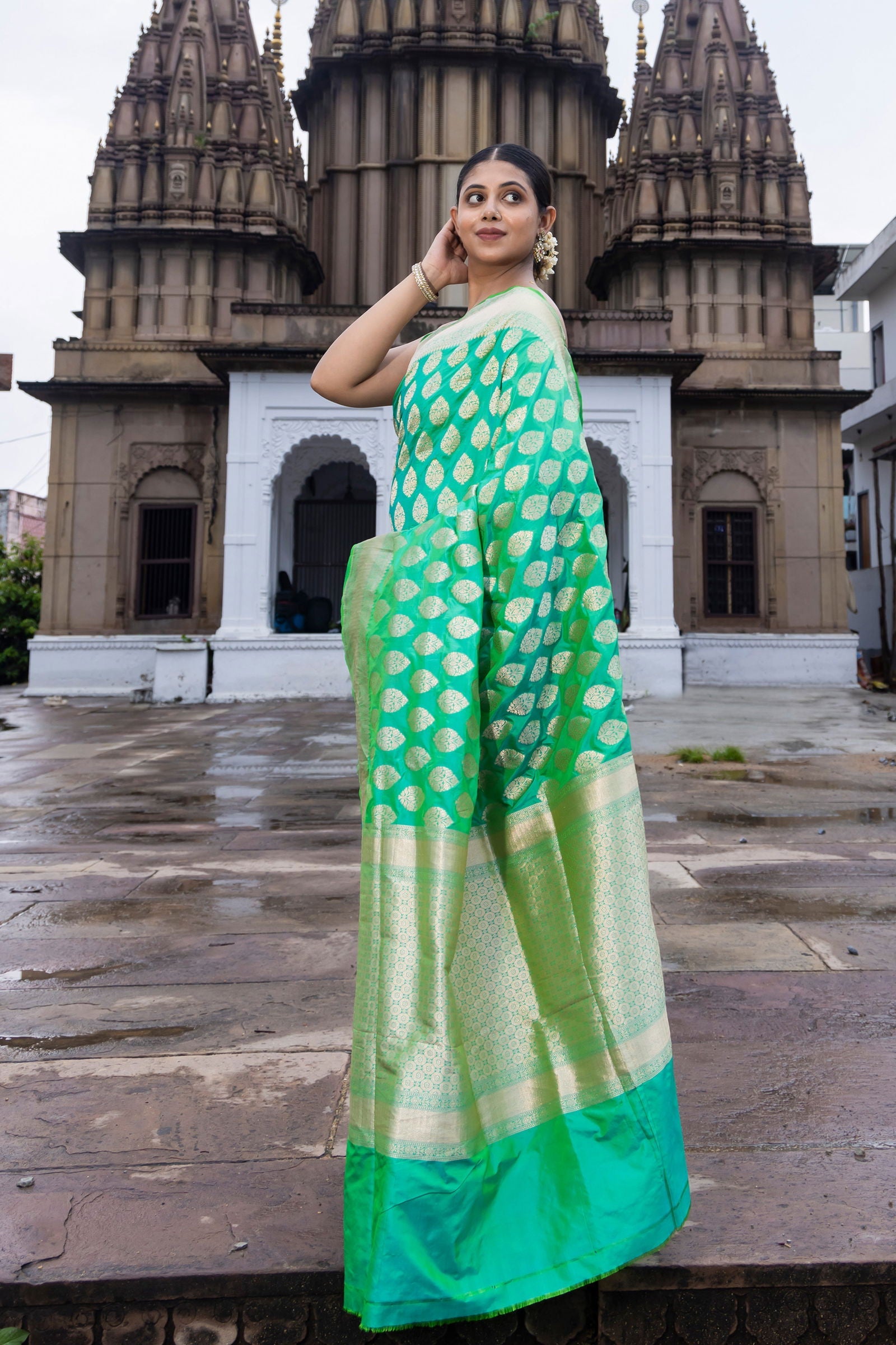 Handloom Green Pure Katan Silk Banarsi Saree - Mayrake