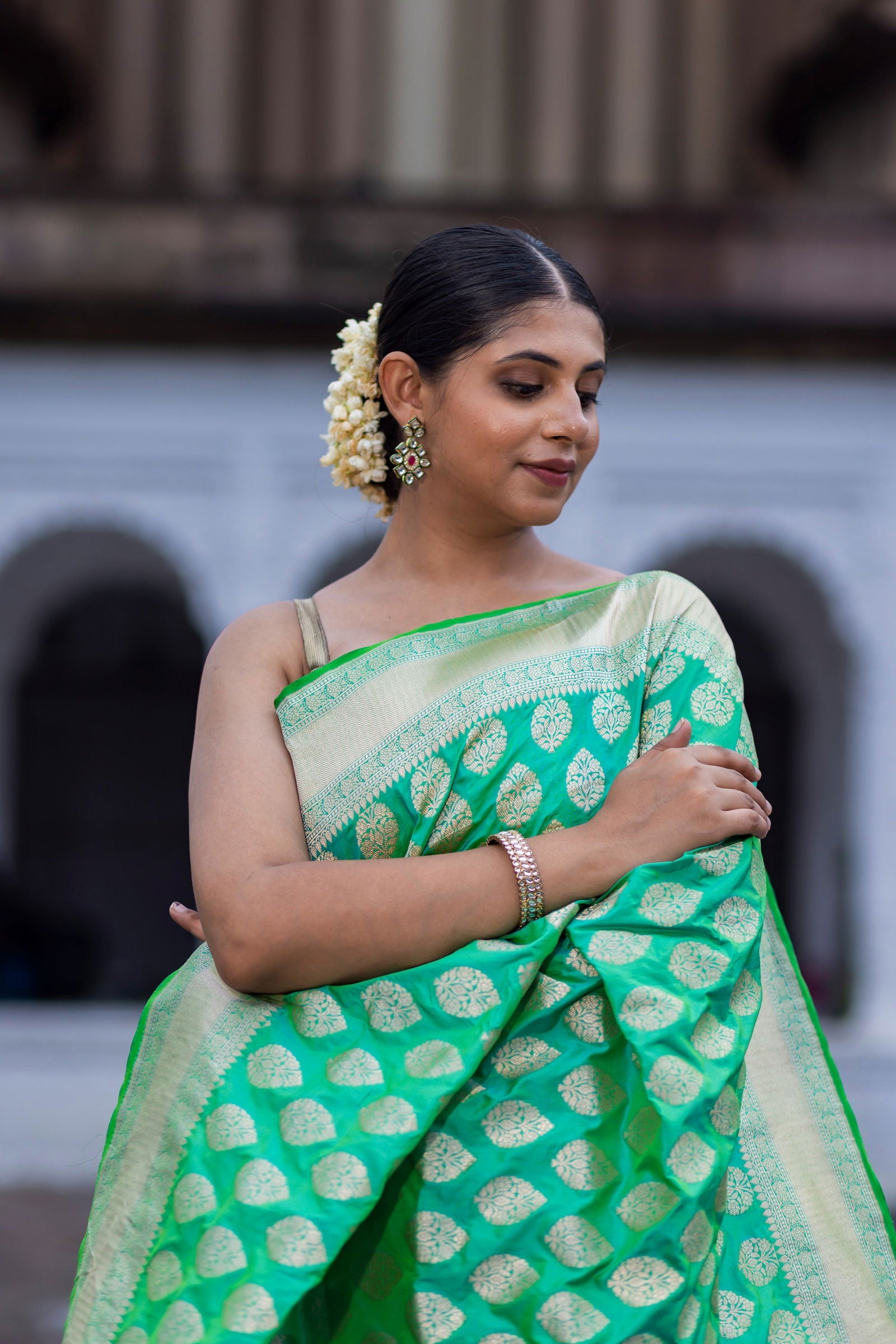 Handloom Green Pure Katan Silk Banarsi Saree - Mayrake