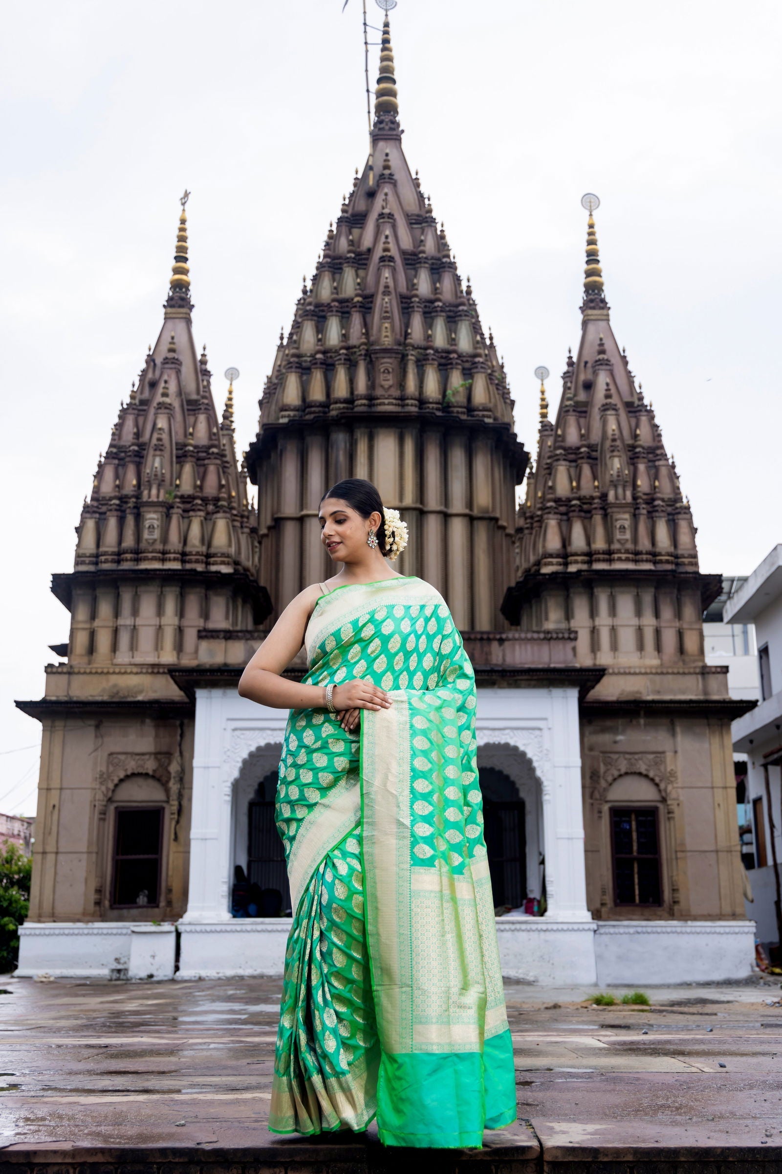 Handloom Green Pure Katan Silk Banarsi Saree - Mayrake