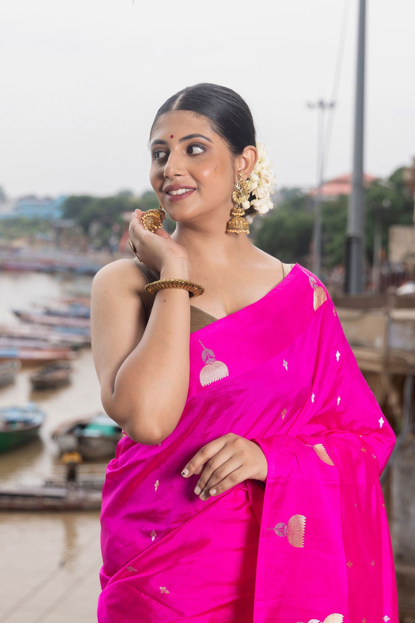 Handloom Hot Pink Pure Katan Silk Banarasi Saree - Mayrake.in