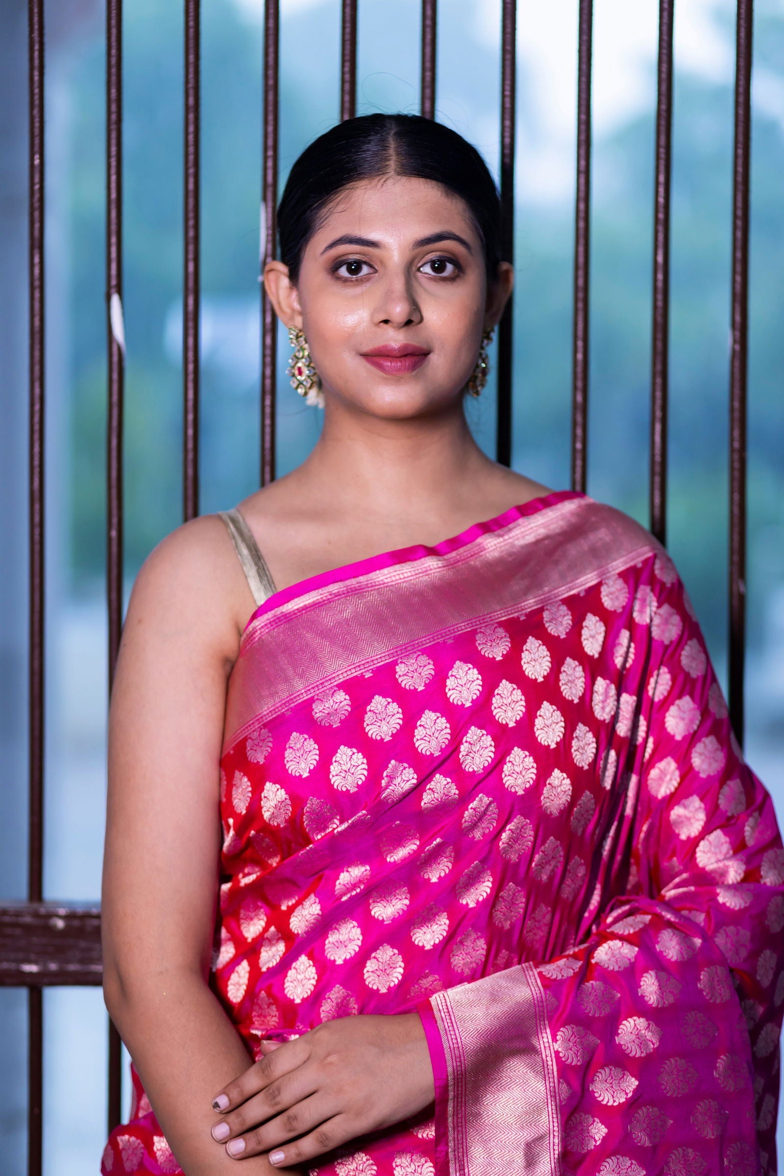Handloom Hot Pink Pure Katan Silk Banarsi Saree - Mayrake