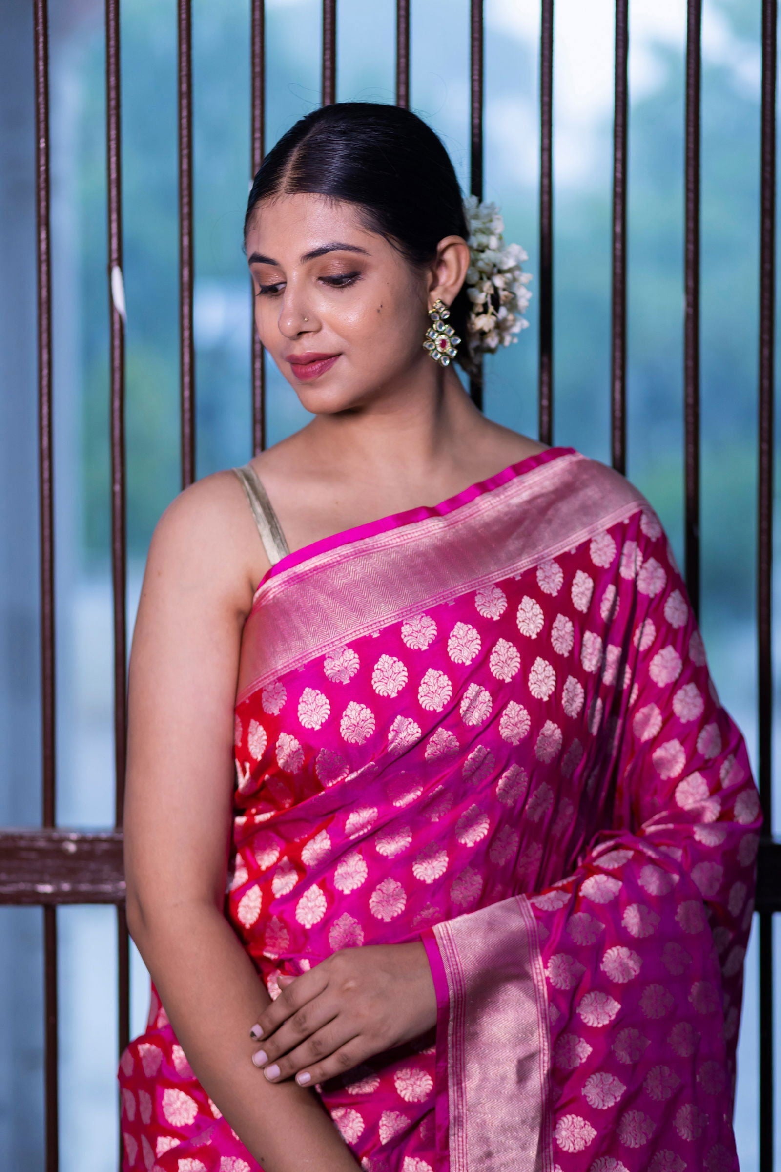 Handloom Hot Pink Pure Katan Silk Banarasi Saree - Mayrake.in