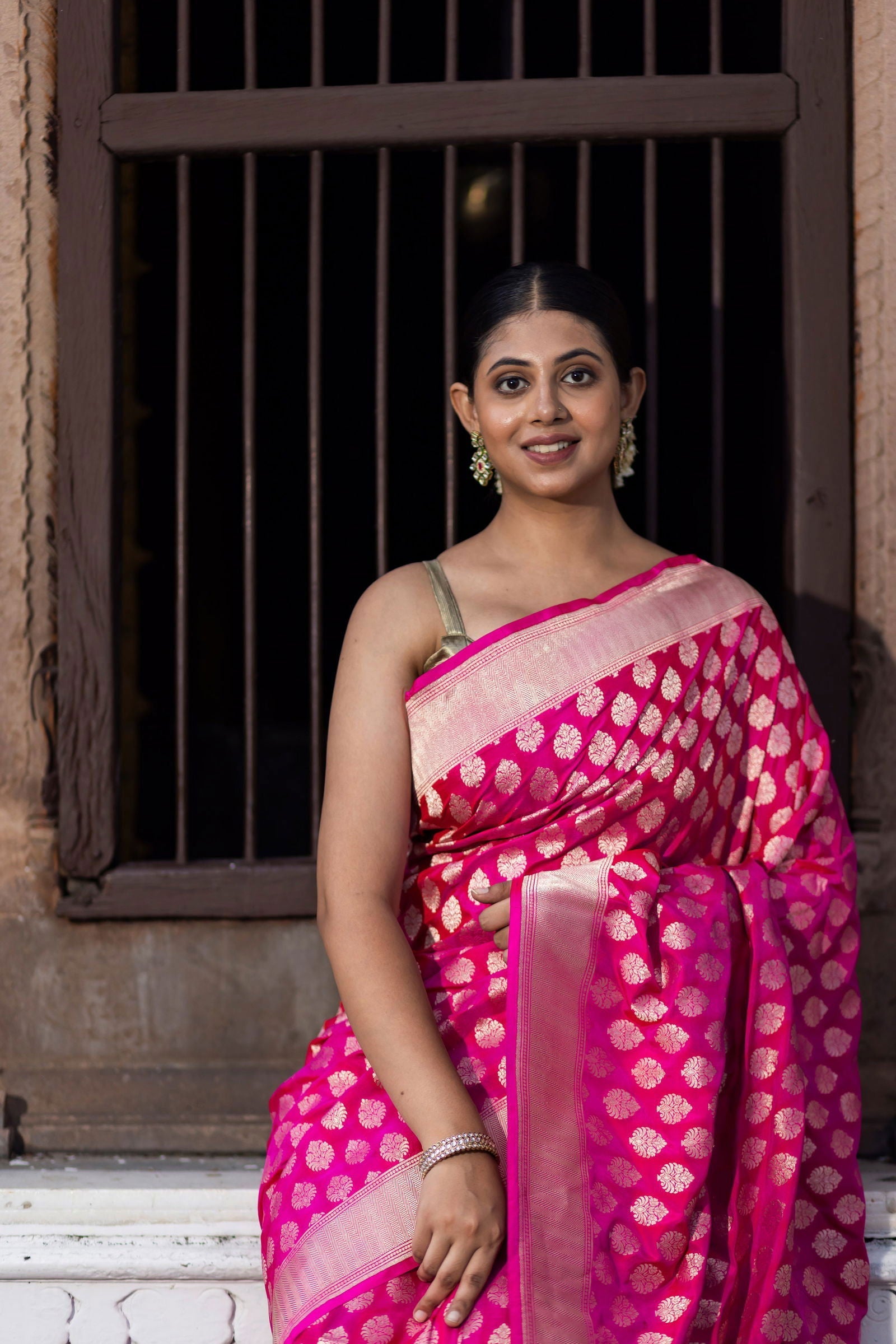 Handloom Hot Pink Pure Katan Silk Banarasi Saree - Mayrake.in