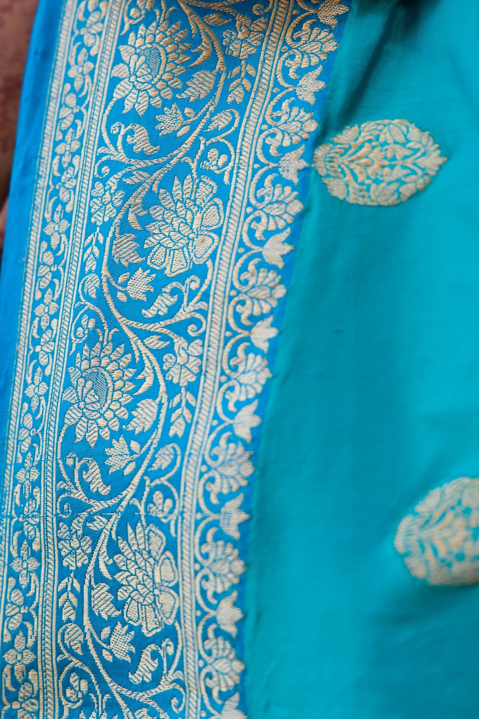 Handloom Light sky blue Pure Katan Silk Banarsi Saree - Mayrake