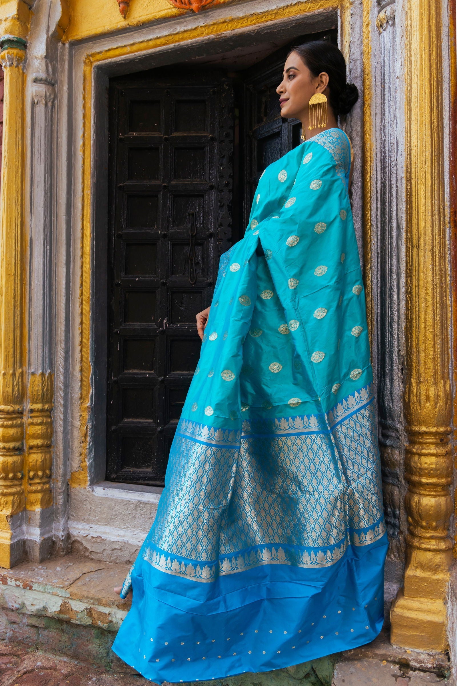 Handloom Light sky blue Pure Katan Silk Banarsi Saree - Mayrake