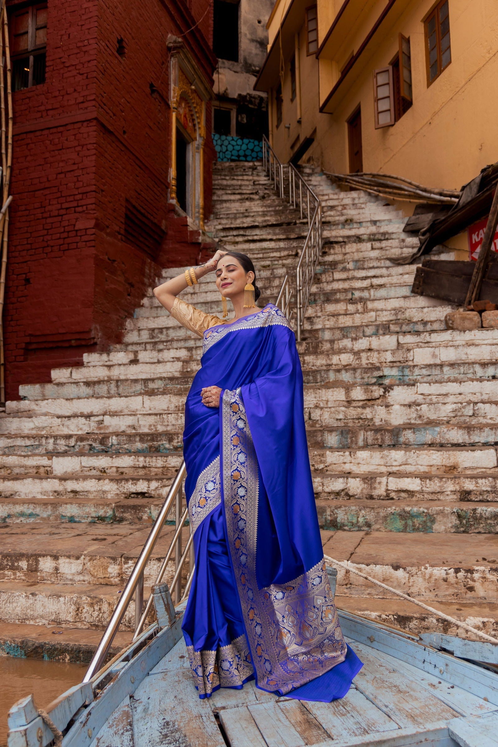 Handloom Black Mashru Satin Silk Banarasi saree