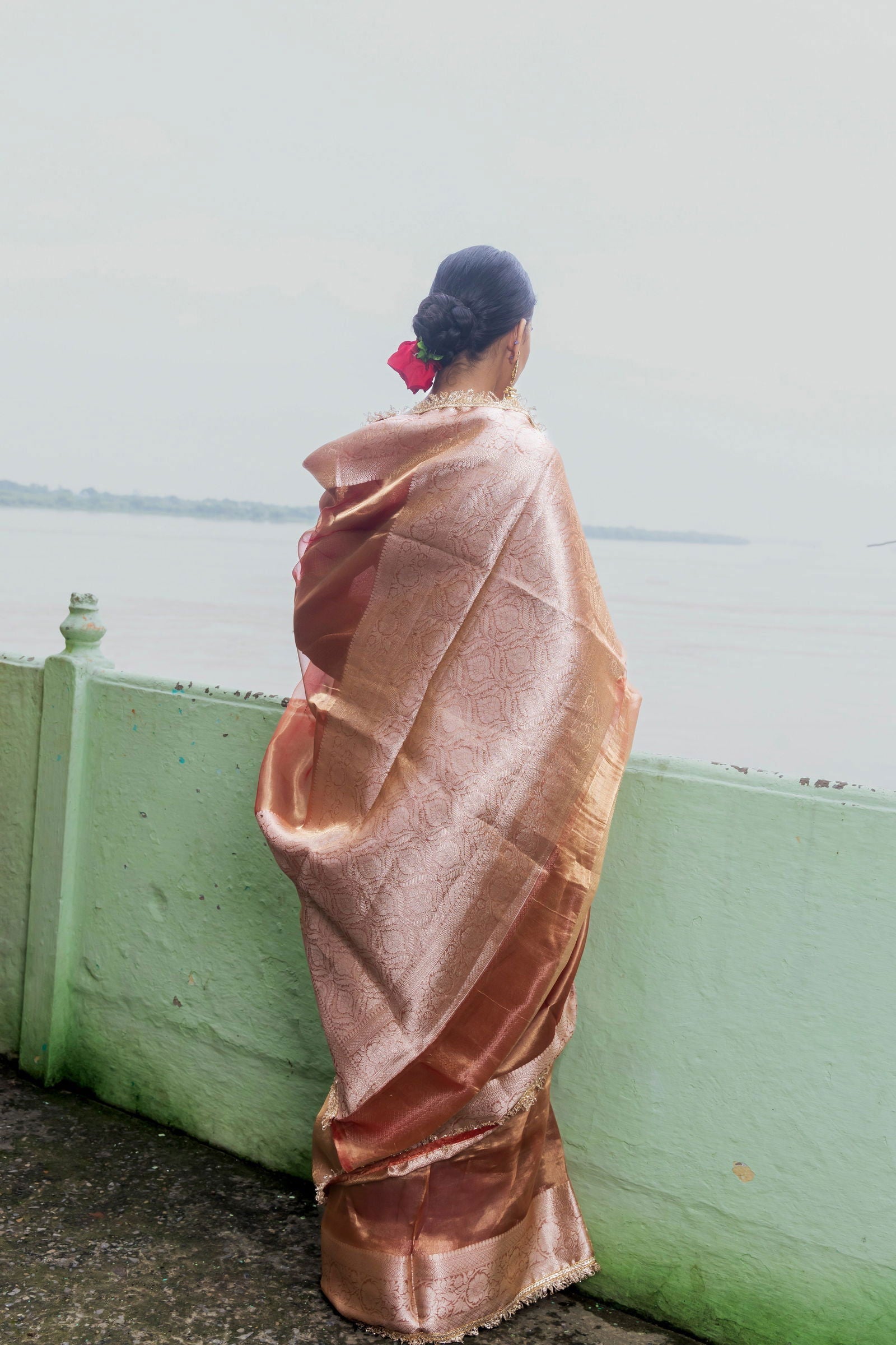 Handloom Peach Pure Katan Tissue Silk Banarasi Saree - Mayrake.in