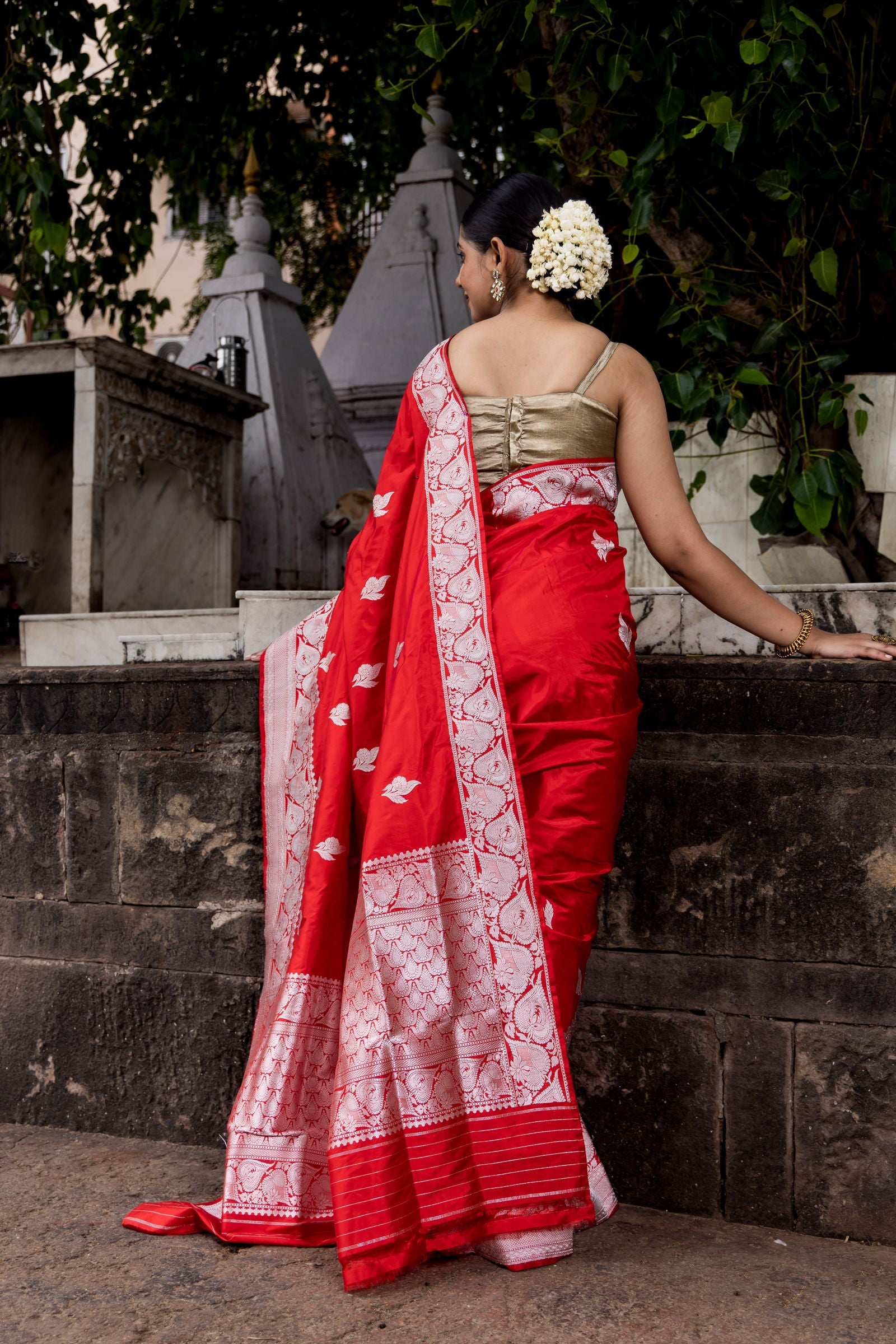 Handloom Red Pure Katan Silk Banarsi Saree - Mayrake