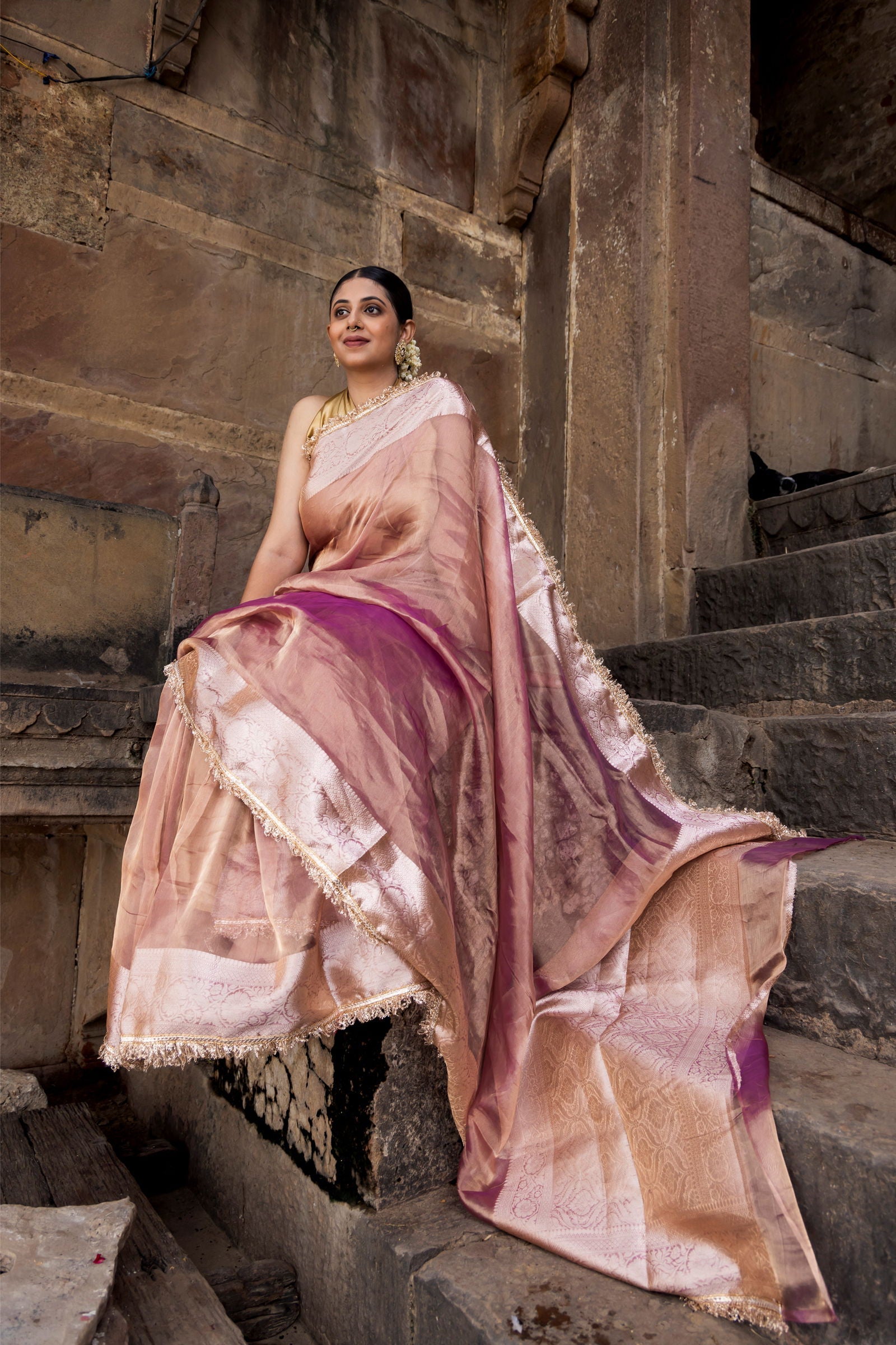 Handloom Wine Red Maroon Dark Brown Pure Katan Tissue Silk Banarsi Saree - Mayrake