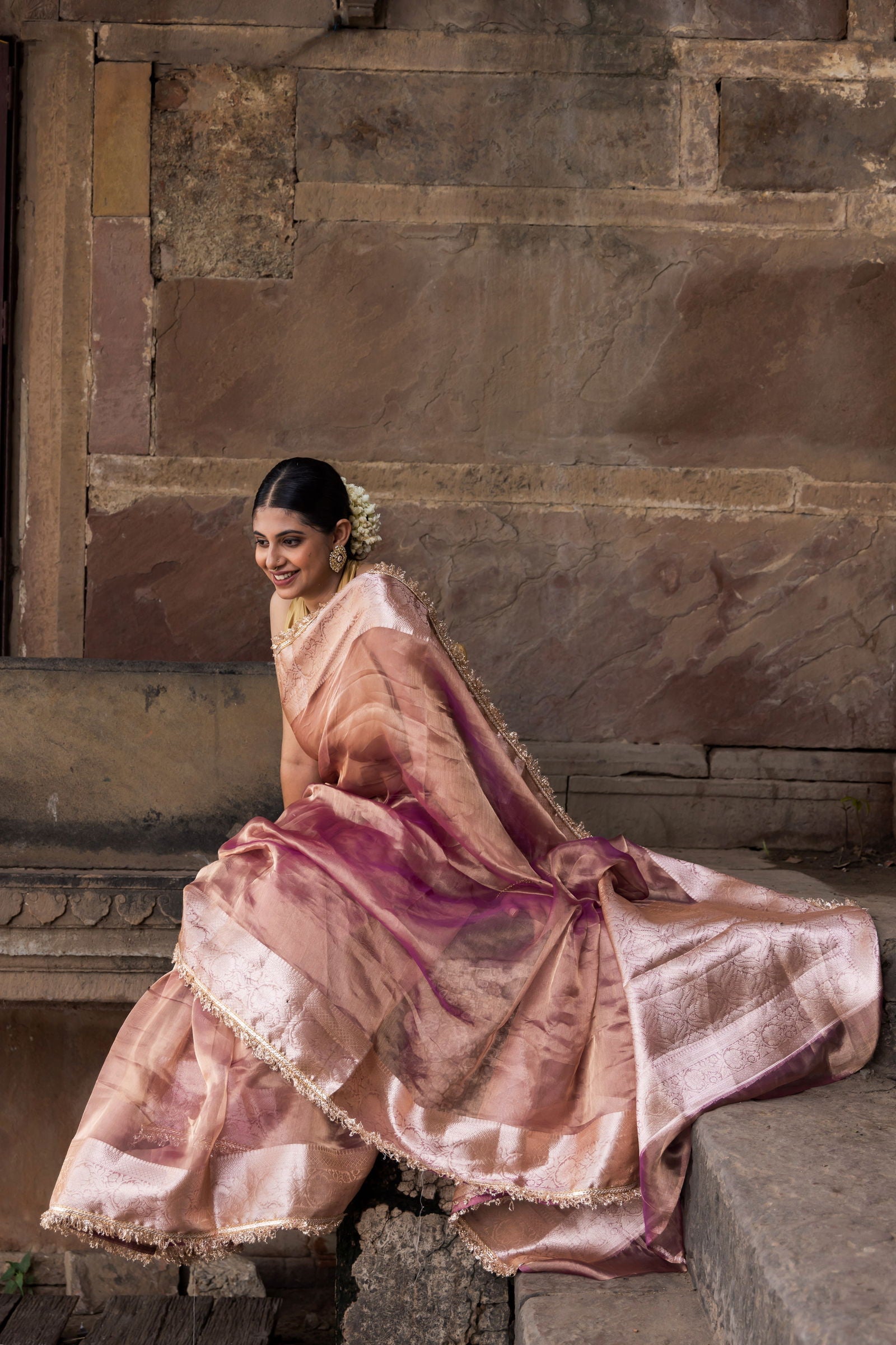 Handloom Wine Red Maroon Dark Brown Pure Katan Tissue Silk Banarsi Saree - Mayrake