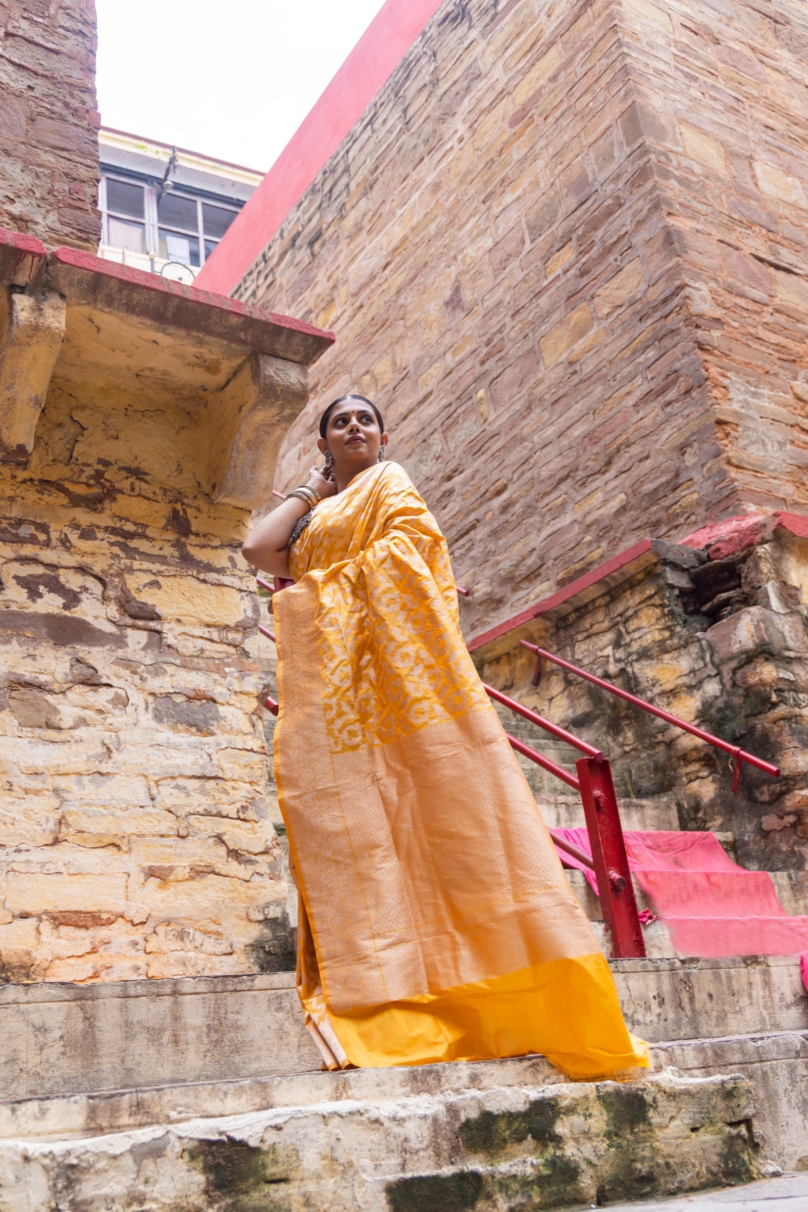 Handloom Yellow Pure Katan Silk Banarsi Saree - Mayrake