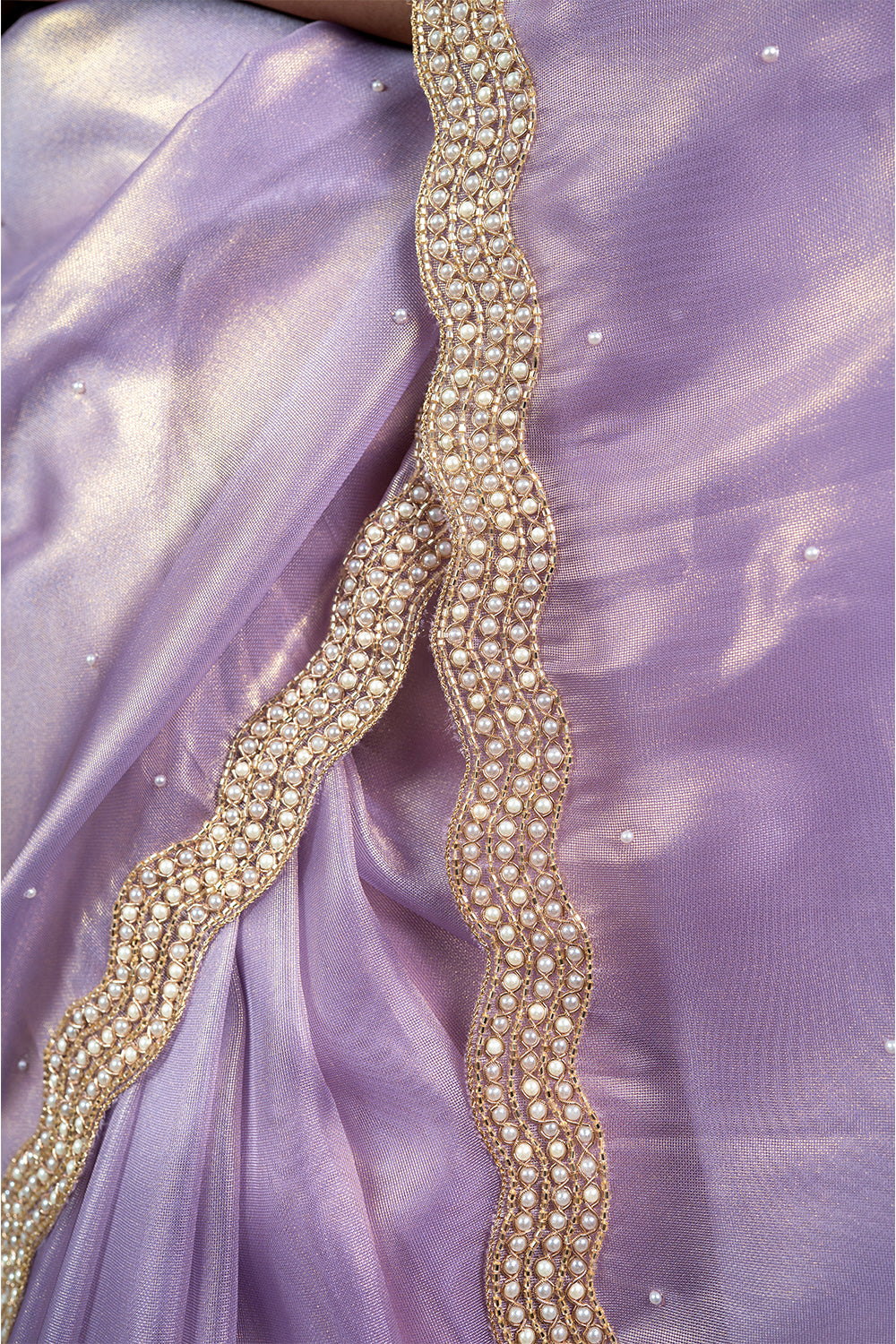 Sea Green Shimmer Organza Saree with Pearl and Sequin work
