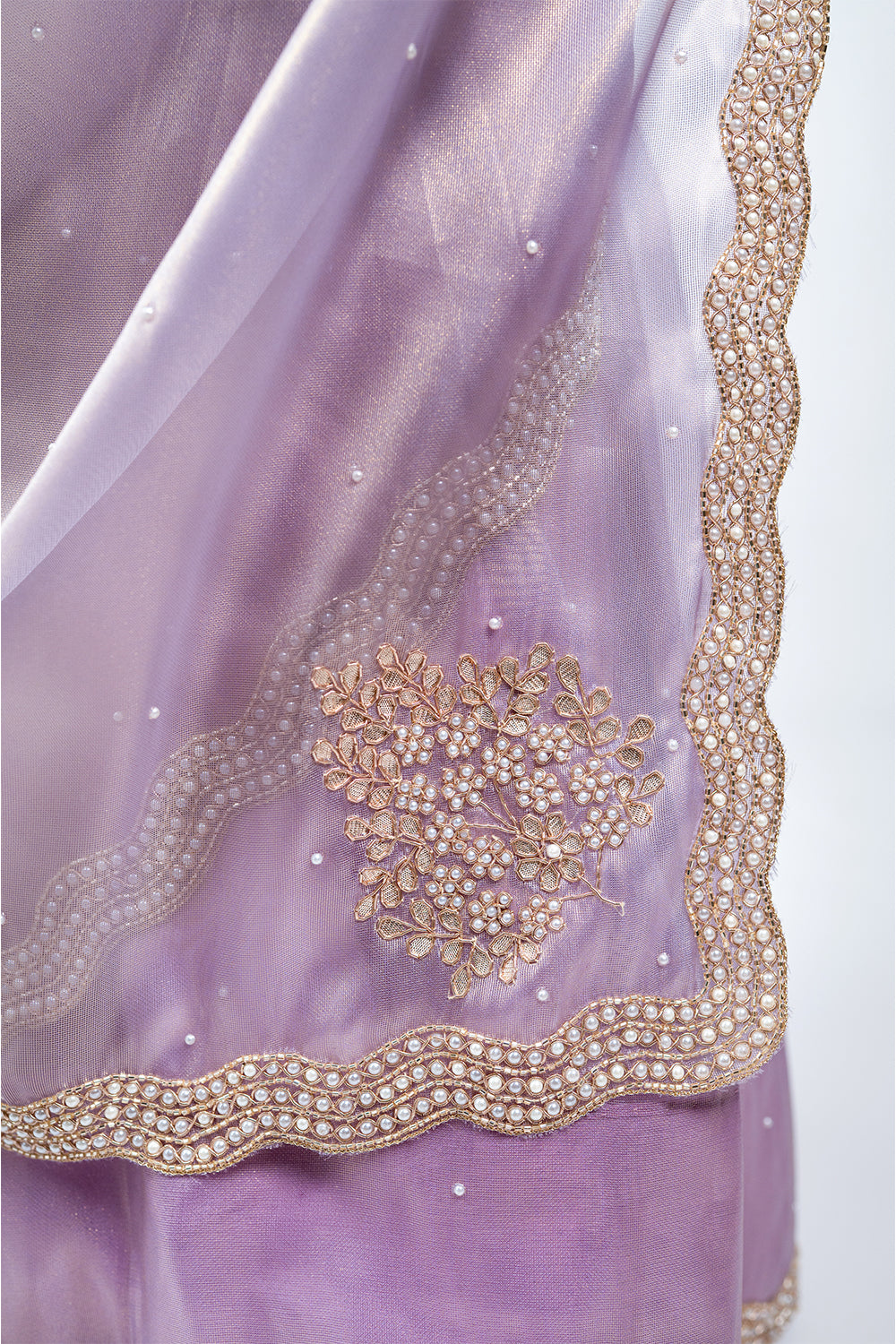 Sea Green Shimmer Organza Saree with Pearl and Sequin work