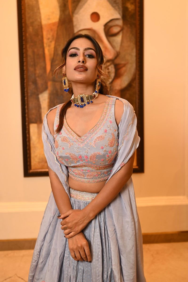Kundan Choker with Blue Beads and Matching Earrings - Mayrake -