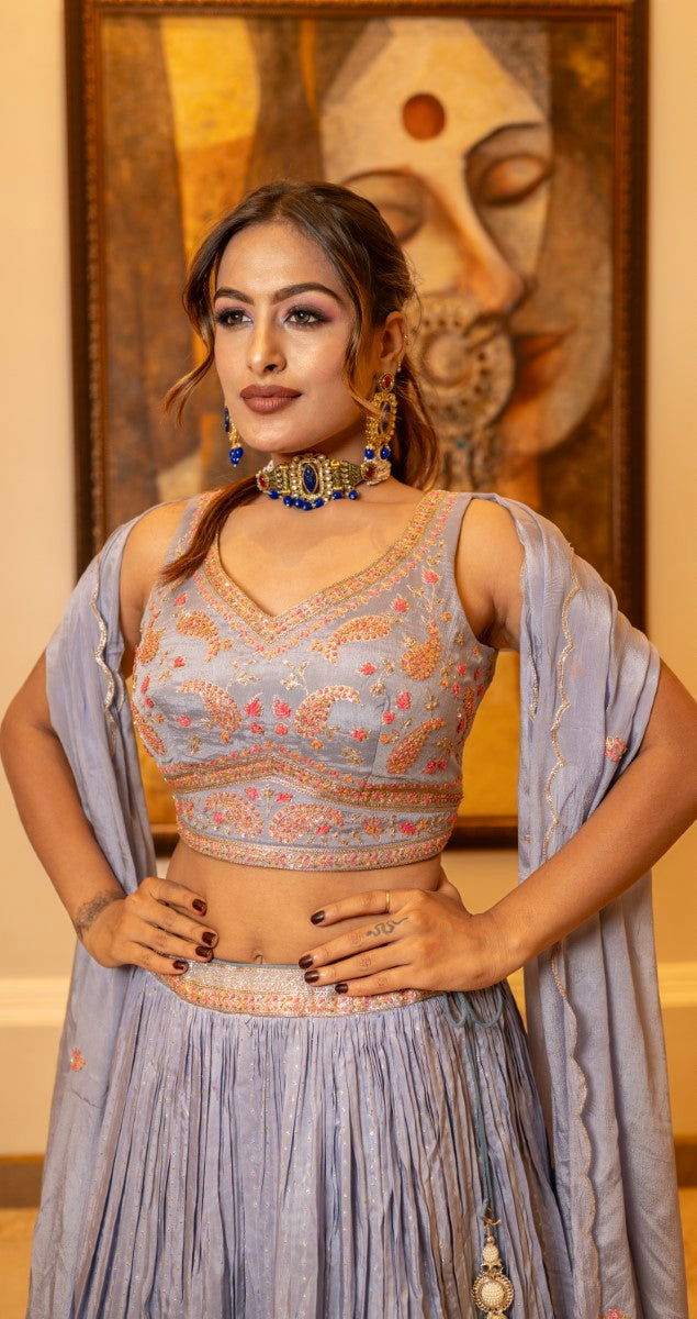 Kundan Choker with Blue Beads and Matching Earrings - Mayrake -