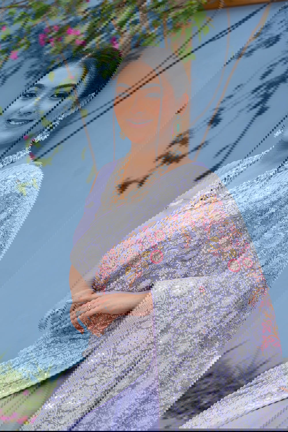 Lavender Purple Lucknowi Georgette Saree with Beautiful Tassels and Zari Work - Mayrake.in