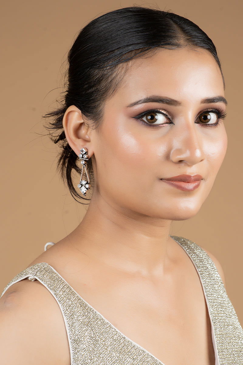 Long AD Drop Earrings Embellished with Stones - Mayrake