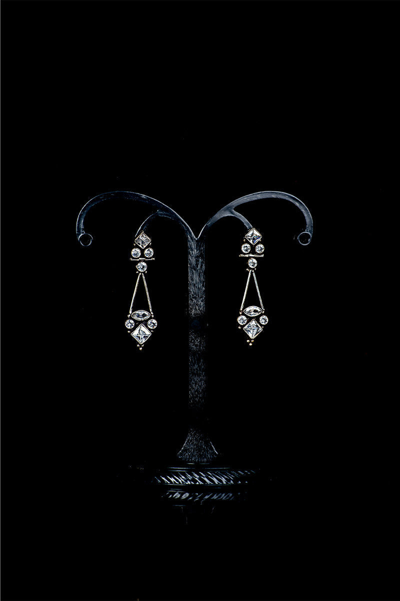 Long AD Drop Earrings Embellished with Stones - Mayrake
