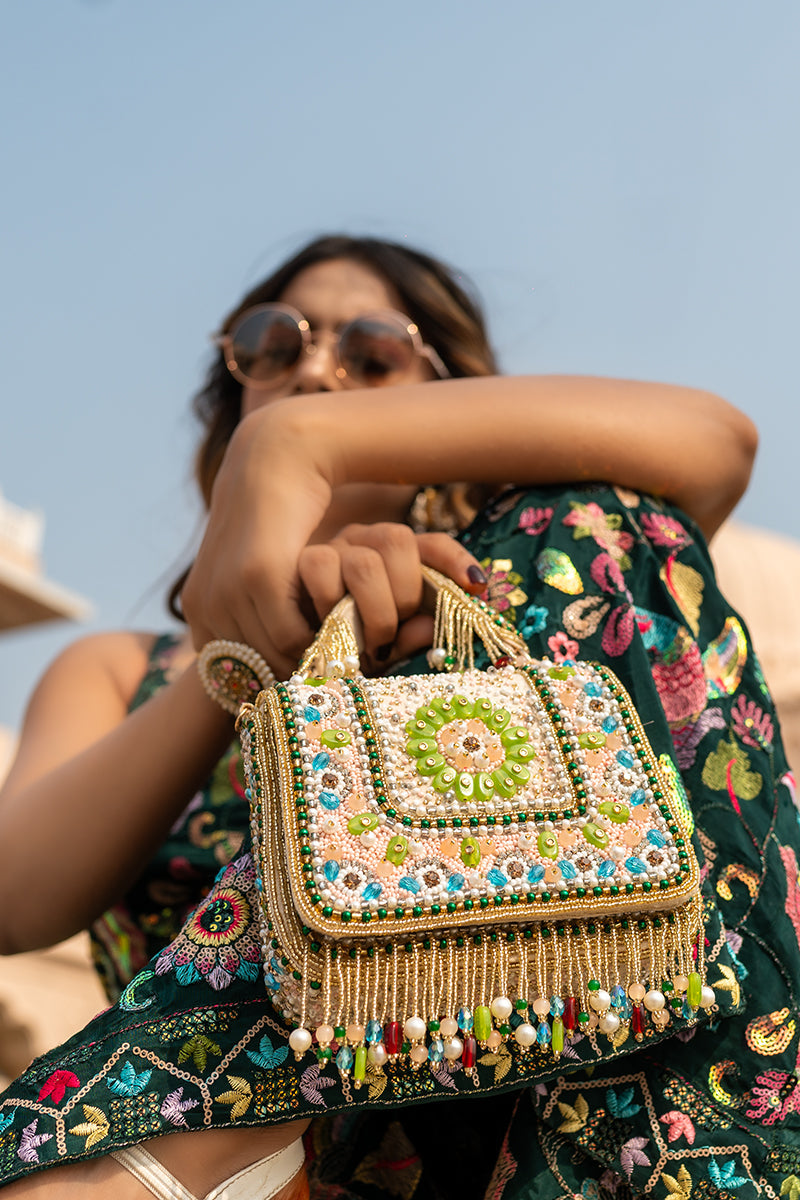 Multicolor Bag with Tassels and Beautiful Handle with Velvet Base
