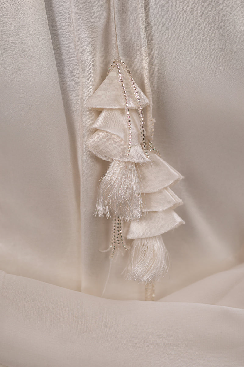 Ivory White Long Suit with Hanging Tassels Kurta
